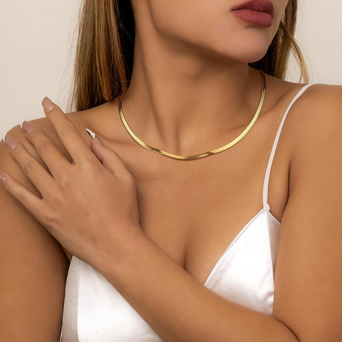 Finrezio 14K Gold Necklace Gold Plated Snake Chain Necklace for Women Gold Necklace Chain Herringbone Stainless Steel Necklace for Womens Layered Adjustable Necklace Jewellery 3/5MM(W) 14"/15"/16"(L)