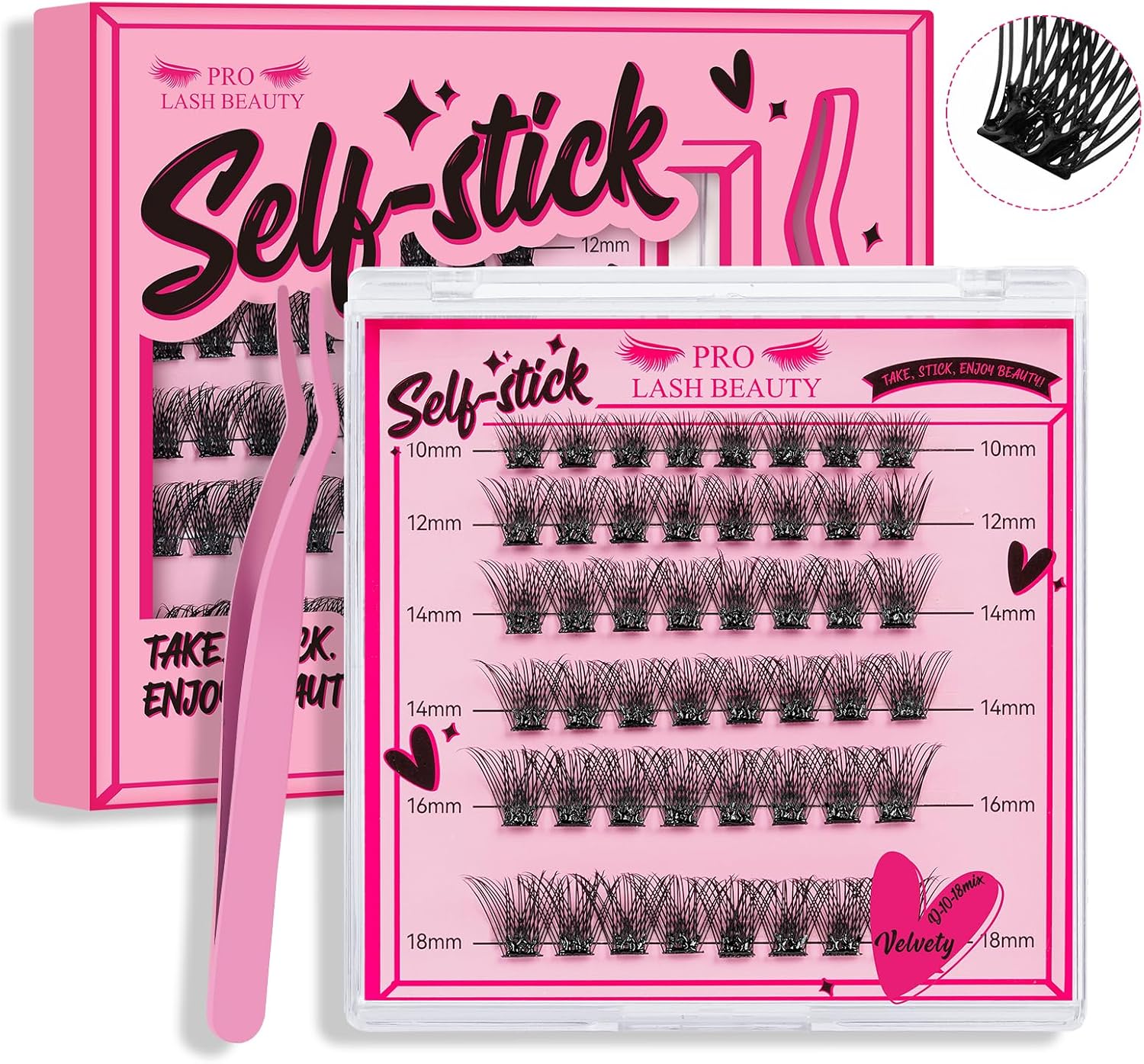 Self Adhesive Eyelashes 48Pcs Lash Clusters Self Stick Lashes Reusable Self-adhesive Lashes No Glue Cluster Lashes Easy for Use(Velvety,D-10-18mix)