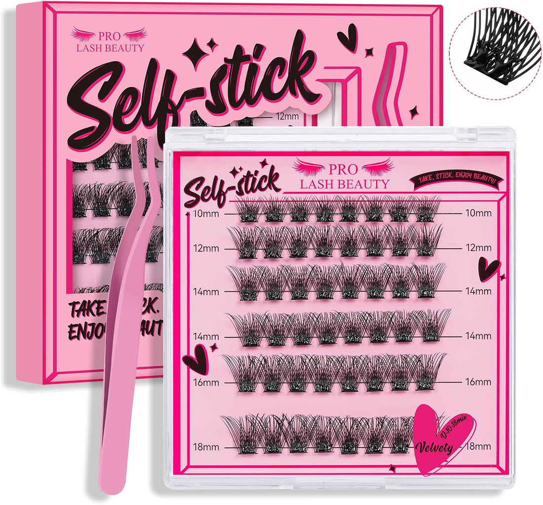 Self Adhesive Eyelashes 48Pcs Lash Clusters Self Stick Lashes Reusable Self-adhesive Lashes No Glue Cluster Lashes Easy for Use(Velvety,D-10-18mix)