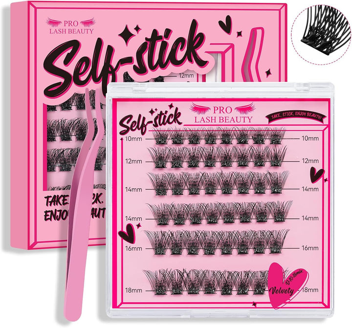 Self Adhesive Eyelashes 48Pcs Lash Clusters Self Stick Lashes Reusable Self-adhesive Lashes No Glue Cluster Lashes Easy for Use(Velvety,D-10-18mix)