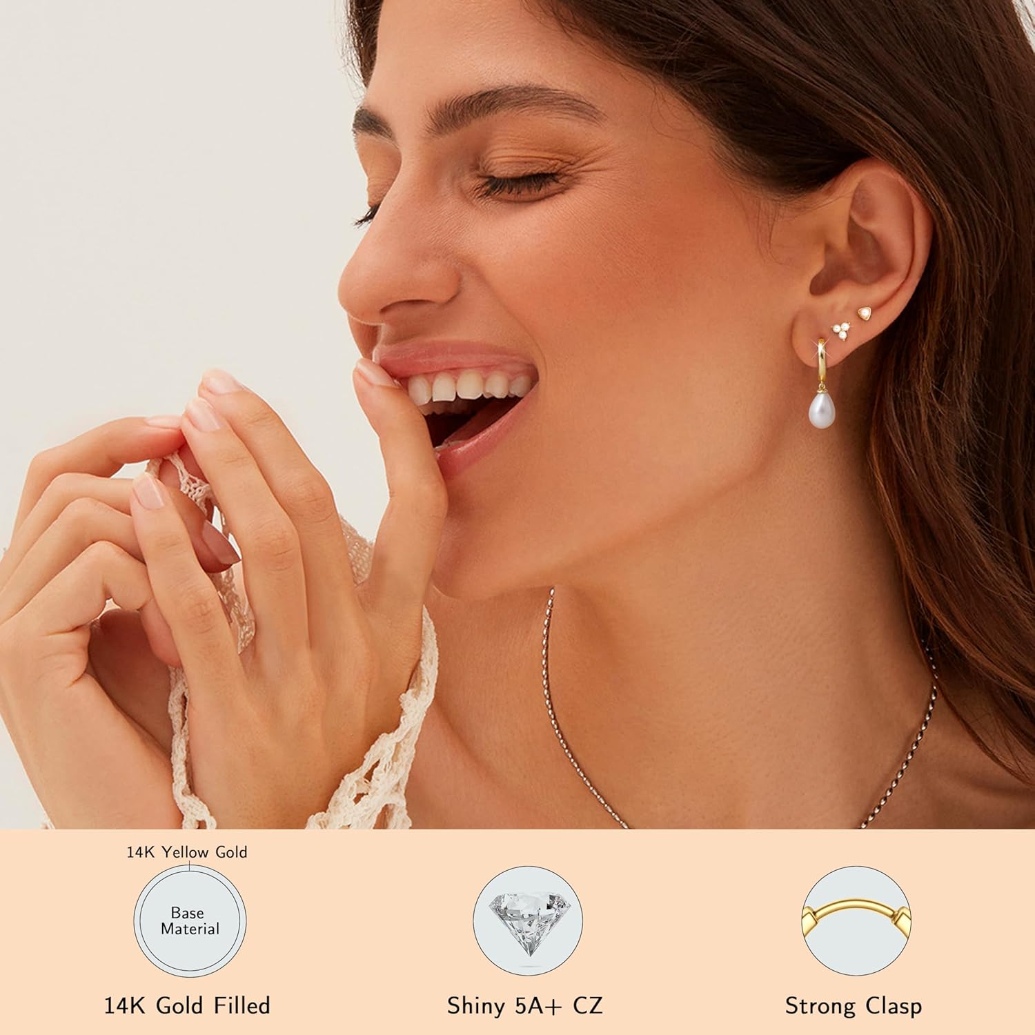 Dochais 3 Pairs 925 Sterling Silver Earrings for Women 14K Gold Stud Huggie Hoop Earring 5A Zirconia Gold Earrings Stacks Hypoallergenic Cartilage Earring Set for Multiple Piercings Jewelry Gift