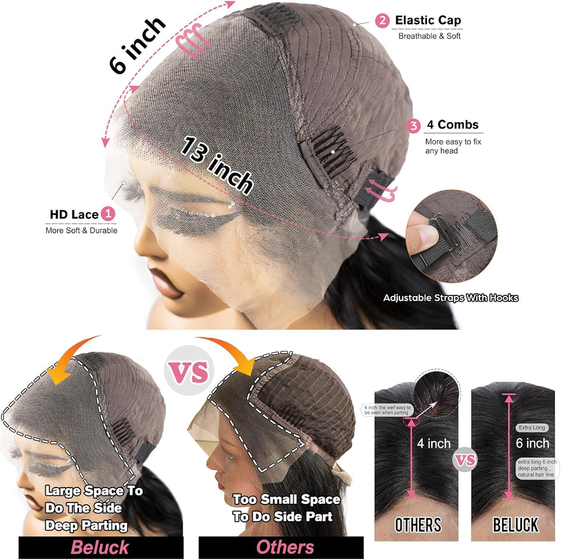 13x6 HD Lace Front Wigs Human Hair Wig, Body Wave Human Hair Wig For Black Women, Glueless Wig Pre Plucked With Baby Hair, Black Brazilian Real Hair Lace Frontal 28 Inch