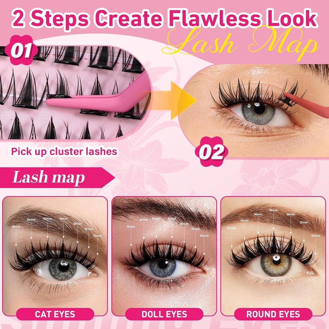 120Pcs Self Adhesive Lash Clusters Natural Look Self Adhesive Eyelashes Extension Reusable Cluster Lashes DIY Lash Extension No Glue Needed Clear (Fairy,10-16mix)