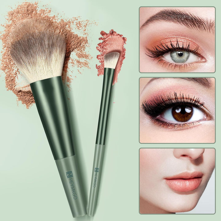 HEYMKGO Makeup Brushes 11pcs Premium Synthetic Bristles Green Color Kabuki Foundation Brush Face Lip Eye Makeup Brush Sets Professional with Gift Box