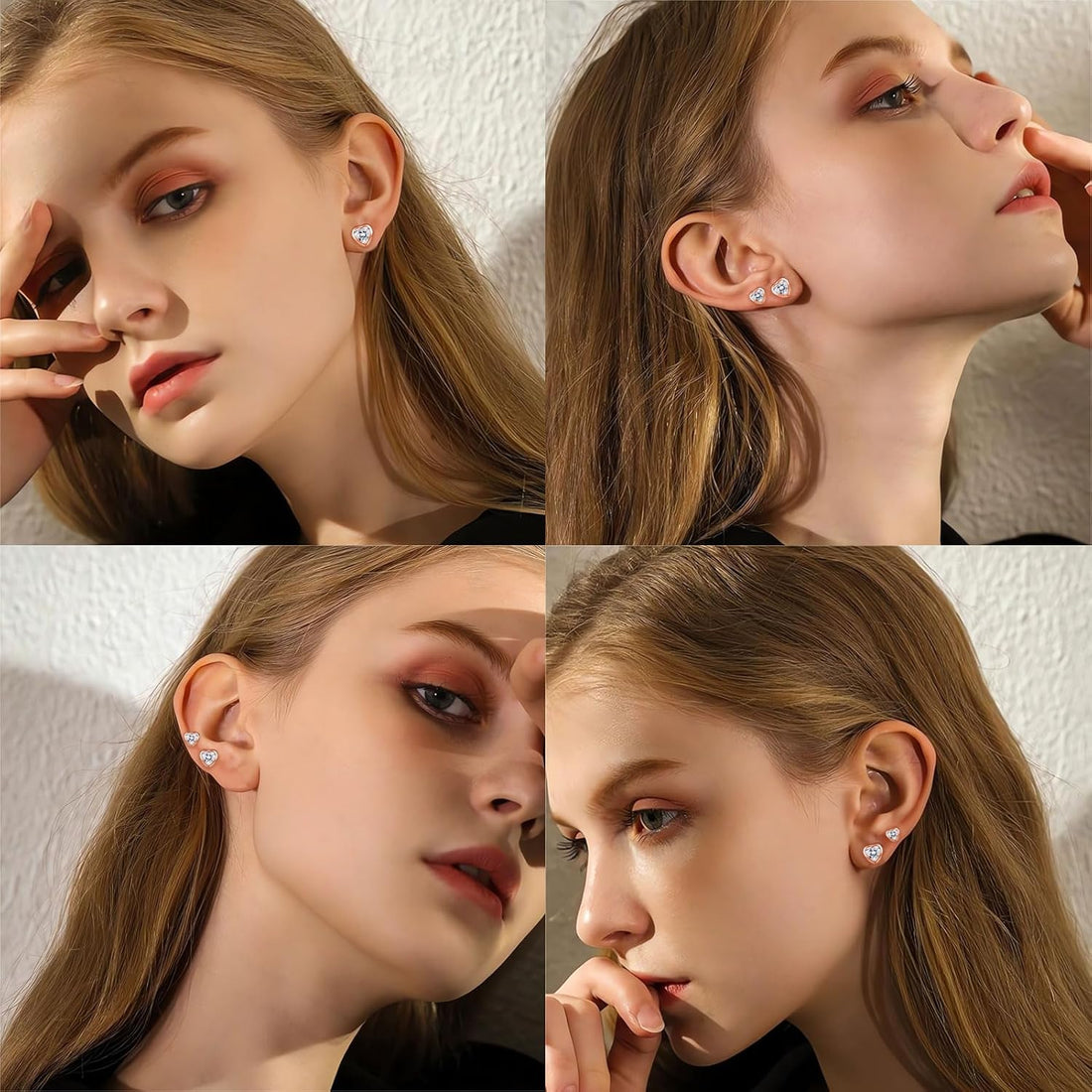 Silver Studs Earrings, 3 Pairs 925 Sterling Silver Halo Stud Earrings Set for Women Girls, Hypoallergenic Heart Round Star Stud Earrings with Zirconia, Fashion Small Cartilage Sleeper Earrings
