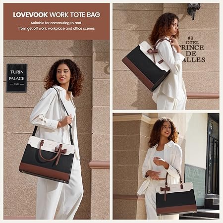 LOVEVOOK Laptop Handbags for Women, 15.6 Inch Ladies Work Bags Large Tote Bags with Compartments, PU Leather Womens Handbag Shoulder Bag for Office School Teacher Shopping Business