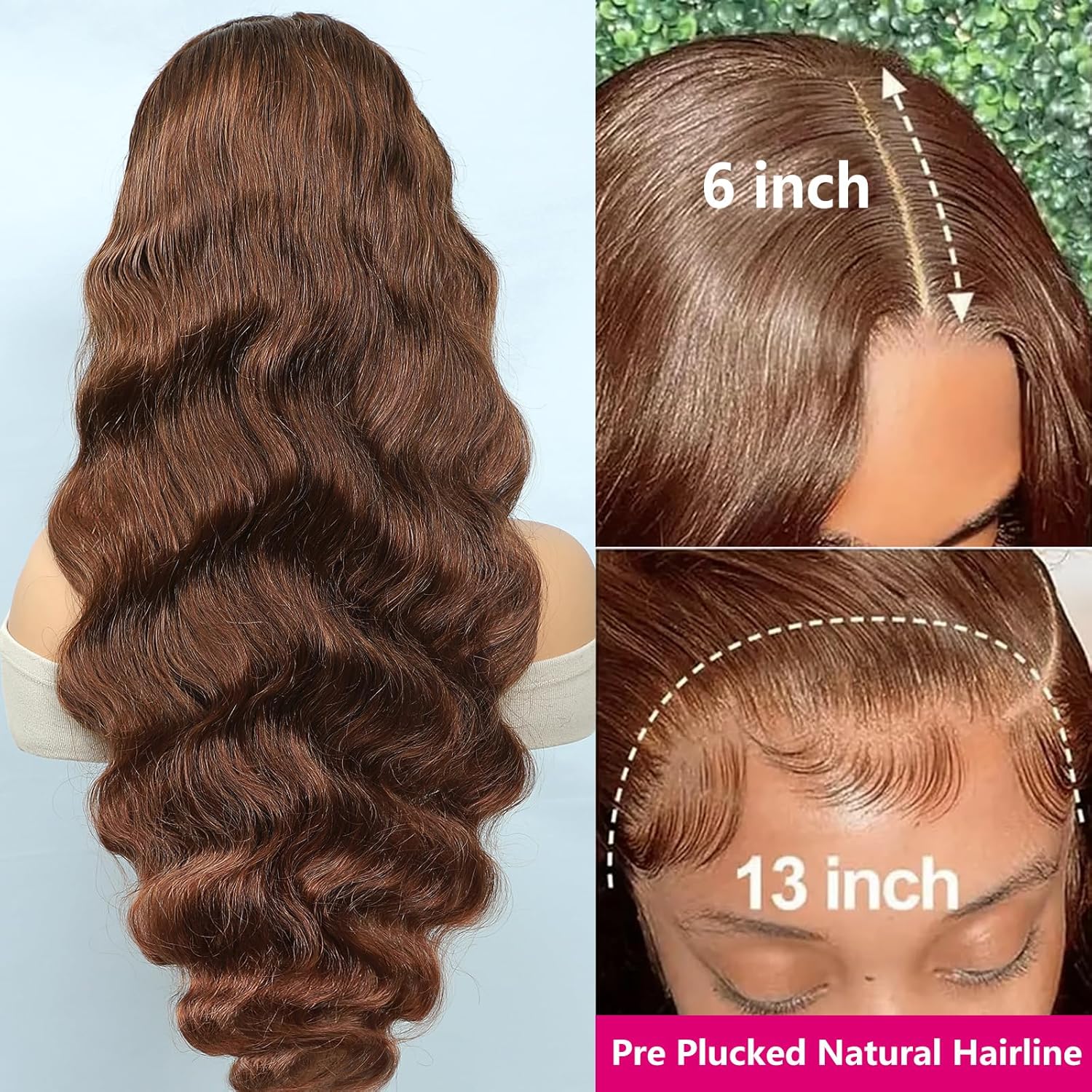 Chocolate Brown 13x6 HD Lace Front Wigs Human Hair, Body Wave Human Hair Wig For Black Women, Glueless Wig Human Hair Pre Plucked With Baby Hair, Brazilian Real Human Hair Lace Frontal Wig 16 Inch