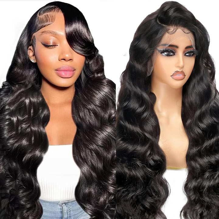 13x6 HD Lace Front Wigs Human Hair Wig, Body Wave Human Hair Wig For Black Women, Glueless Wig Pre Plucked With Baby Hair, Black Brazilian Real Hair Lace Frontal 28 Inch