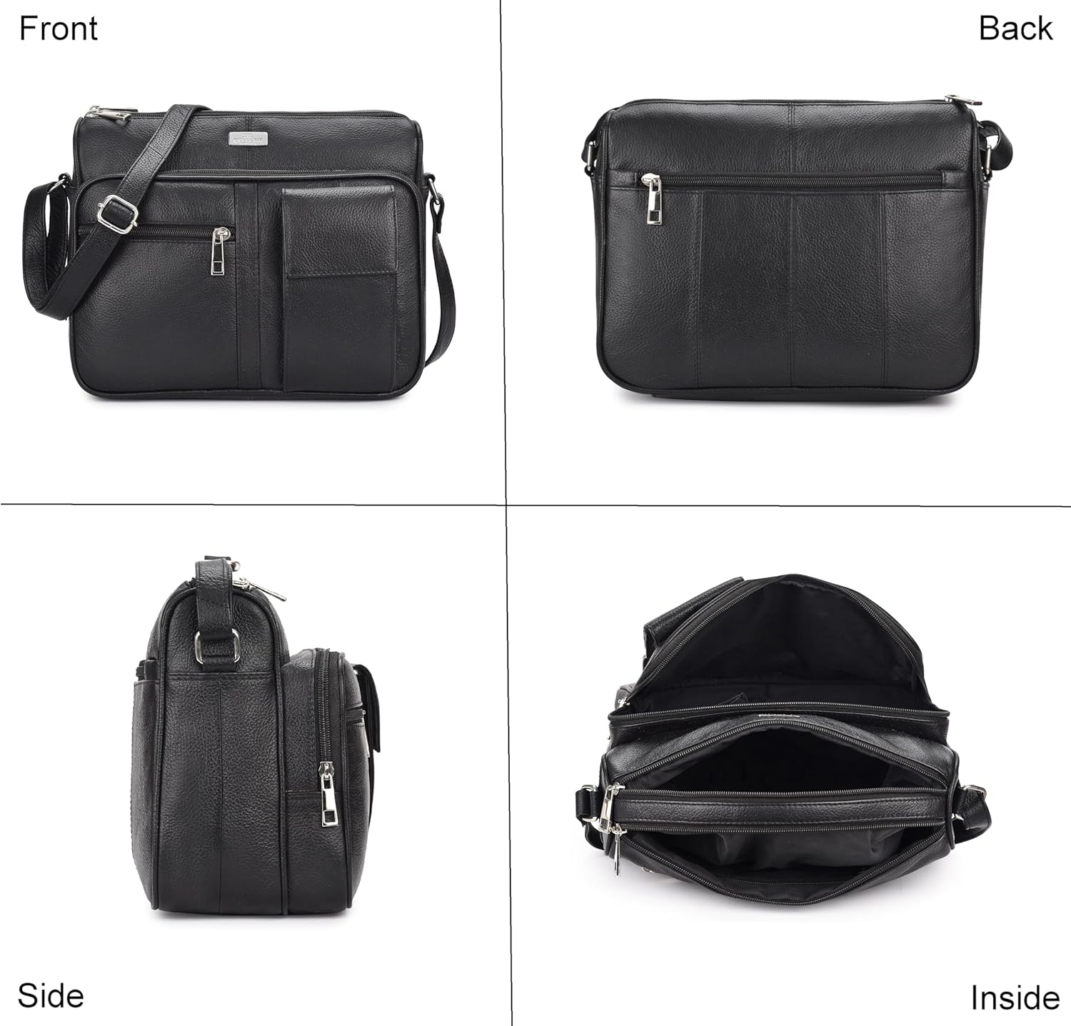 Quenchy London Ladies Real Leather Handbag - Cross Body Shoulder Hand Bag with 6 Pockets – Large Phone Holder – Single Adjustable Across Chest Strap - Designer Satchel Side Style - QL189M