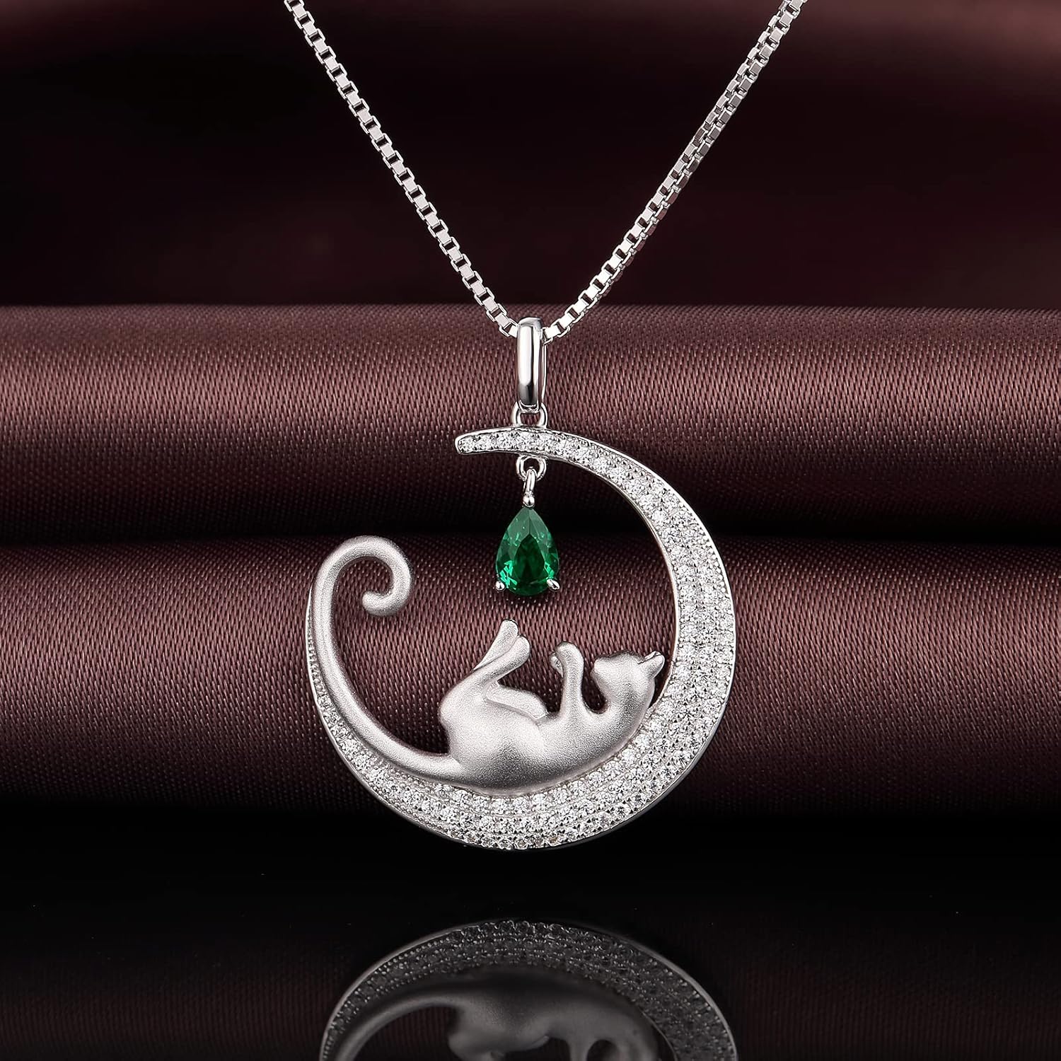 Jiamiaoi Cat Necklace for Women 925 Sterling Silver Cat Necklace Cute Cat Jewelry,Diamond Cat Necklace Cubic Zirconia Silver Necklaces for Women