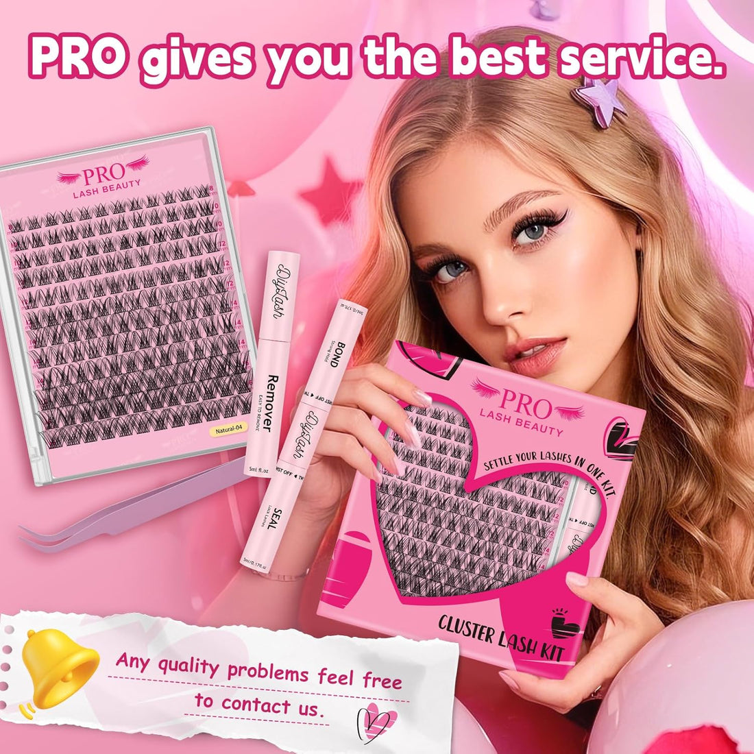 PRO Lash Extension Kit Natural Individual Lashes D Curl Cluster Eyelash 8-16mm Individual lashes Kit with Bond, Lash Remover, Seal (Natural04-8-16mix)