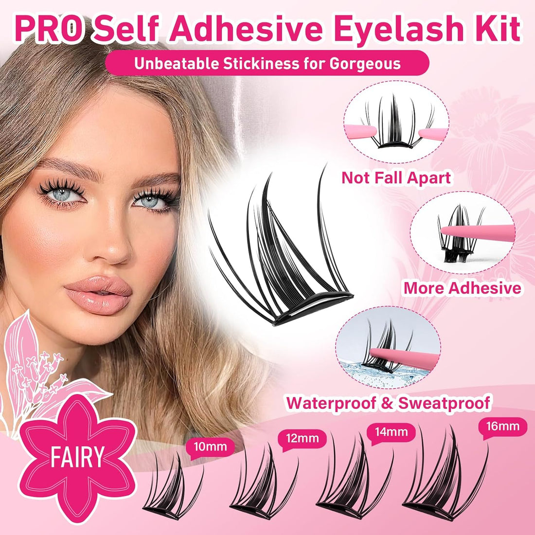 120Pcs Self Adhesive Lash Clusters Natural Look Self Adhesive Eyelashes Extension Reusable Cluster Lashes DIY Lash Extension No Glue Needed Clear (Fairy,10-16mix)