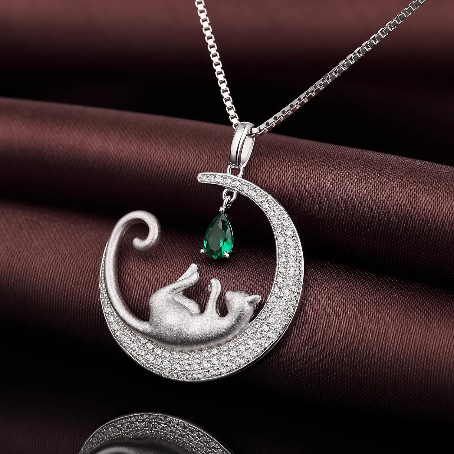 Jiamiaoi Cat Necklace for Women 925 Sterling Silver Cat Necklace Cute Cat Jewelry,Diamond Cat Necklace Cubic Zirconia Silver Necklaces for Women