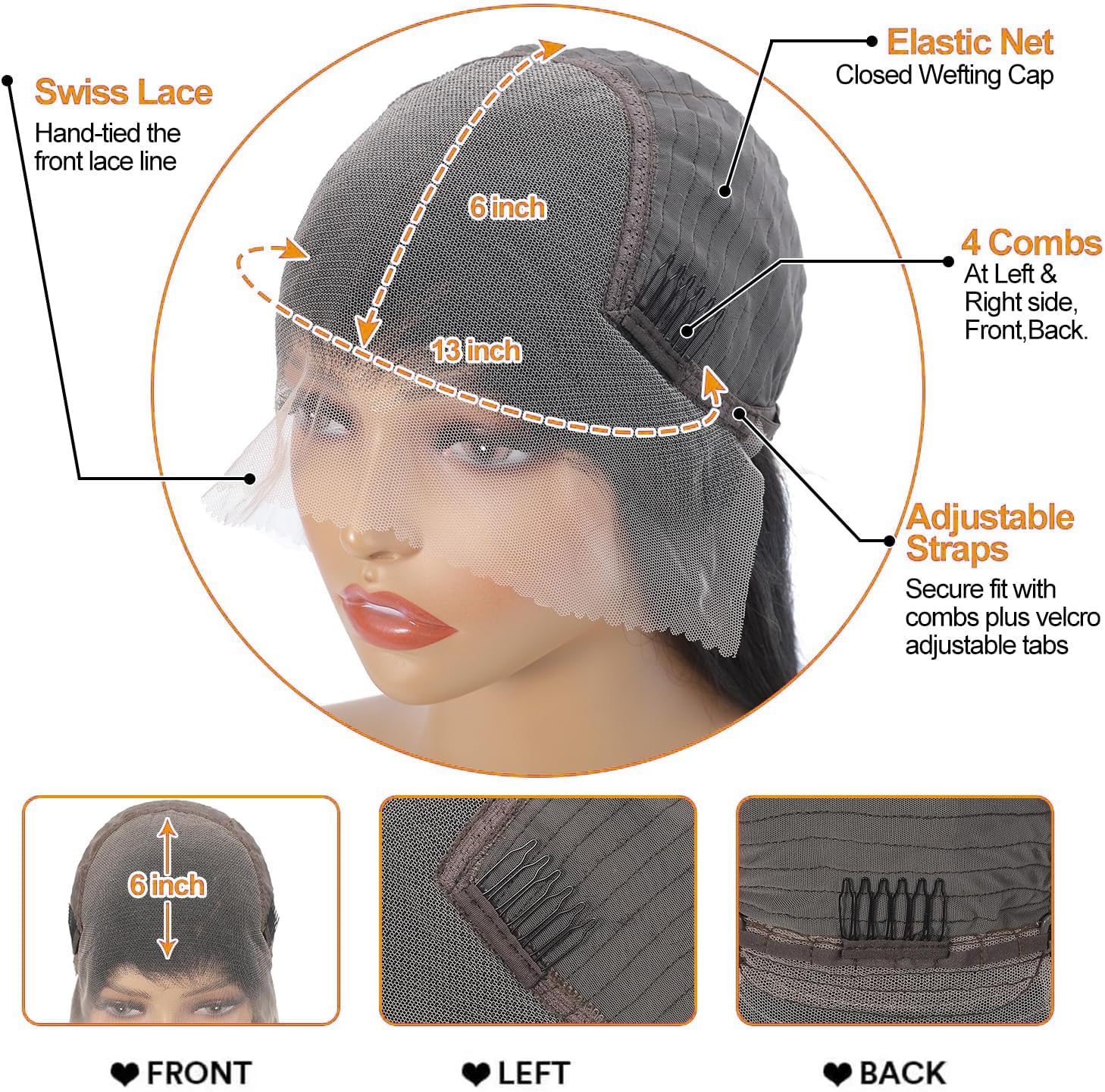 Straight HD Lace Front Wig Human Hair Pre Plucked 13x6 Pre Bleached Knots Lace Frontal Wig For Women 180 Density HD Transparent Lace Front Human Hair Wig 24 Inch