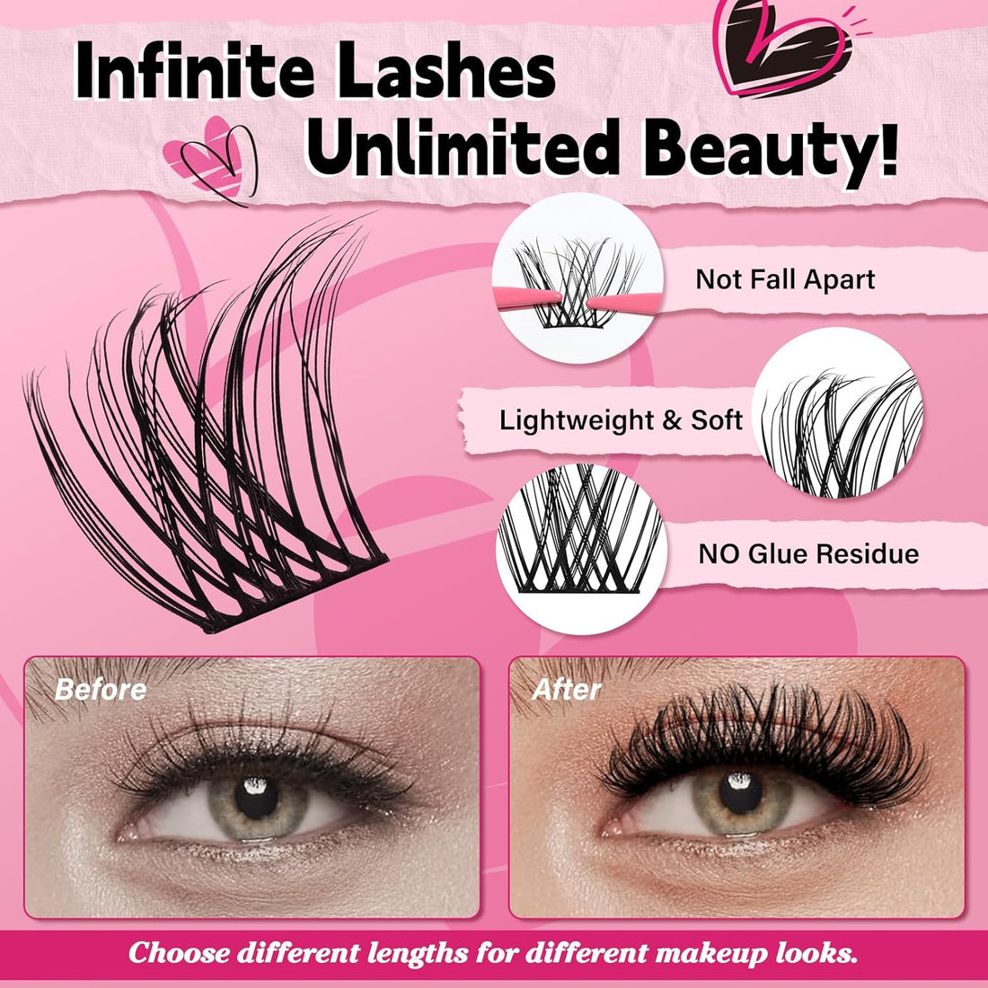 PRO Lash Extension Kit Natural Individual Lashes D Curl Cluster Eyelash 8-16mm Individual lashes Kit with Bond, Lash Remover, Seal (Natural04-8-16mix)