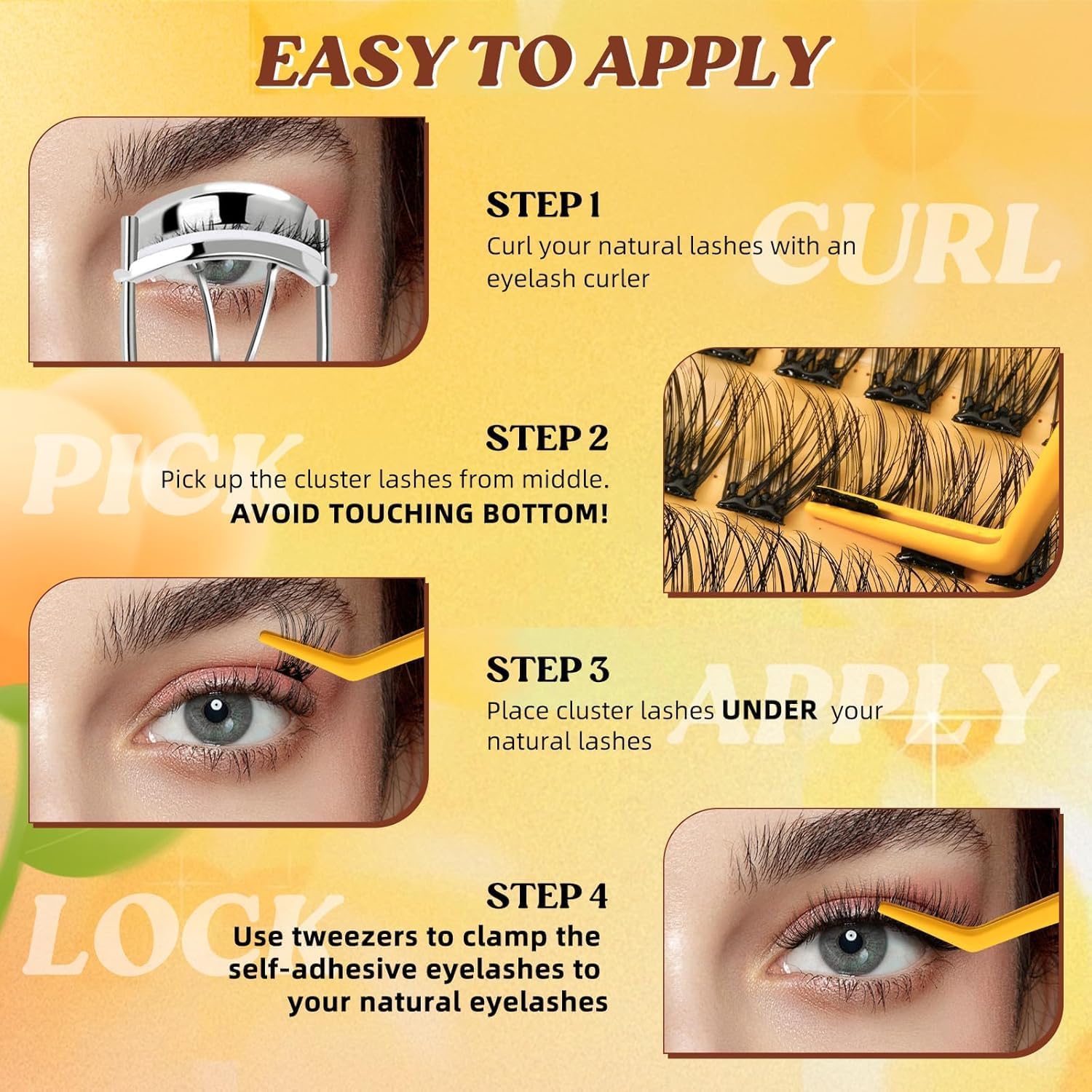 QUEWEL Pre Glued Eyelashes Natural Lash Clusters, C Curve Pre Glued Cluster Lashes, Strong Hold 10-16MM No Glue Needed Self Adhesive Eyelashes DIY at Home(MJ02-DH)