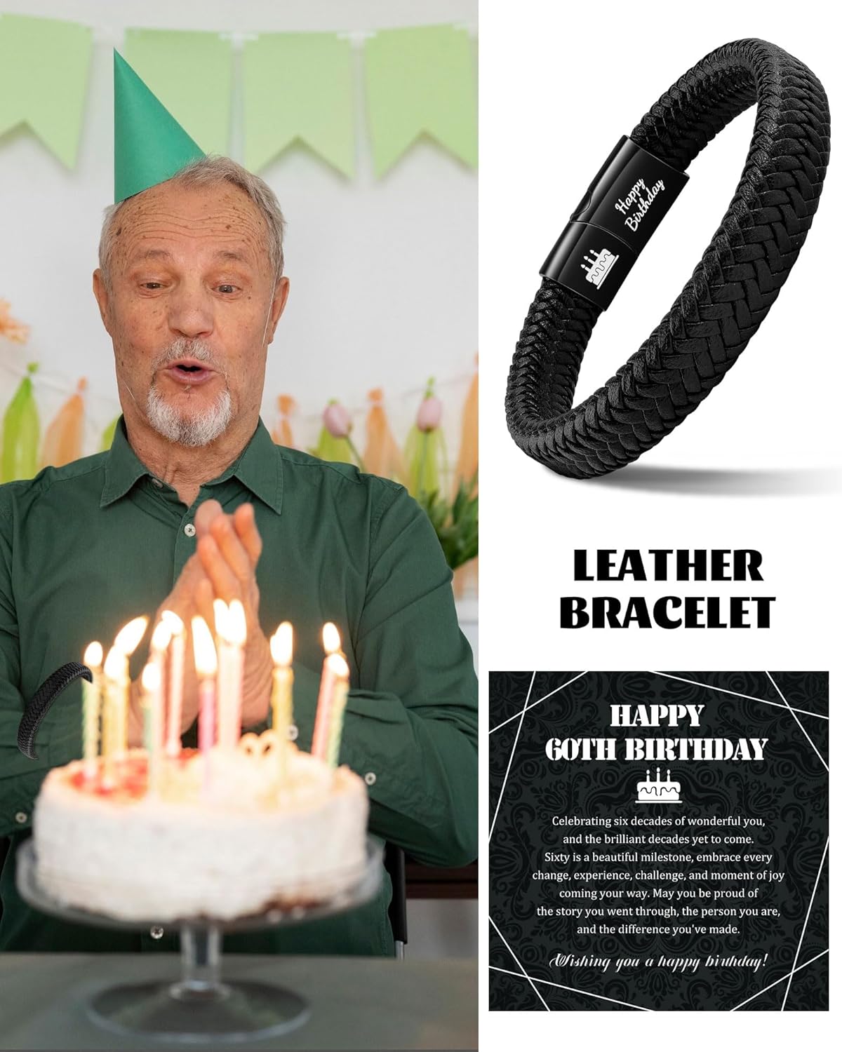 MANVEN 18th 21st 30th 60th Birthday Gift for Man Leather Bracelet Birthday Present for Son Nephew Brother Grandson Dad Grandfather Uncle Father in Law Husband