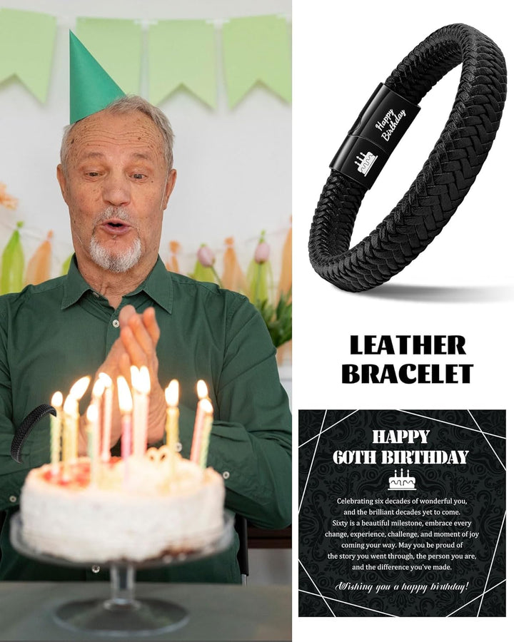 MANVEN 18th 21st 30th 60th Birthday Gift for Man Leather Bracelet Birthday Present for Son Nephew Brother Grandson Dad Grandfather Uncle Father in Law Husband