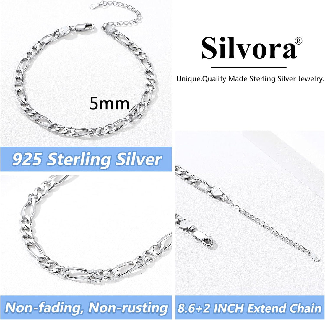 Ankle Bracelet Sterling Silver Figaro Anklet Chain for Women Teen Women Feet Sturdy Chains