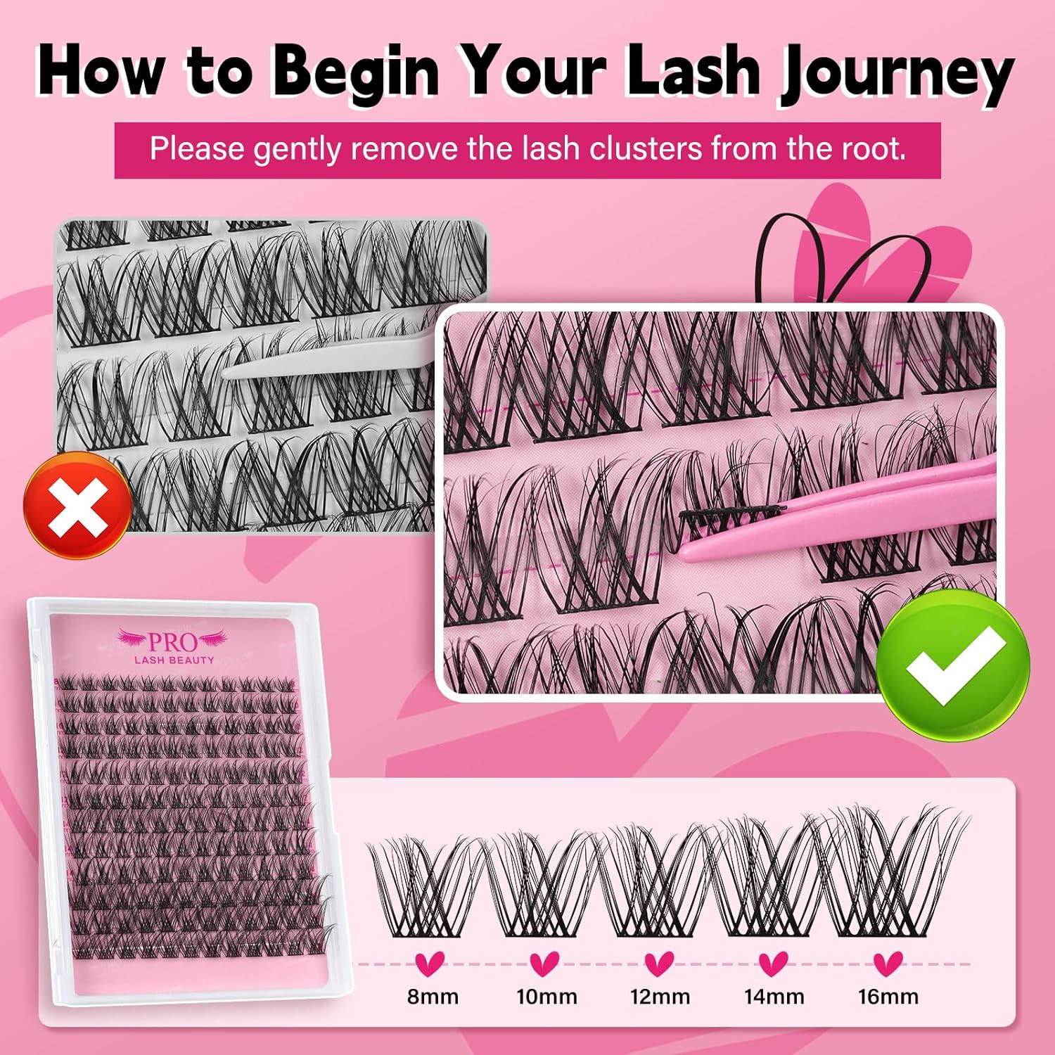 PRO Lash Extension Kit Natural Individual Lashes D Curl Cluster Eyelash 8-16mm Individual lashes Kit with Bond, Lash Remover, Seal (Natural04-8-16mix)