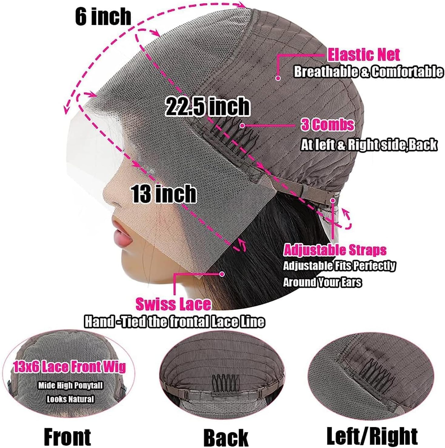 Bele 13x6 HD Transparent Lace Front Wigs Human Hair 18 inch Sliky Straight Lace Front Wigs 180 Density Brazilian Straight Human Hair Wigs for Women Pre Plucked with Baby Hair Natural Color