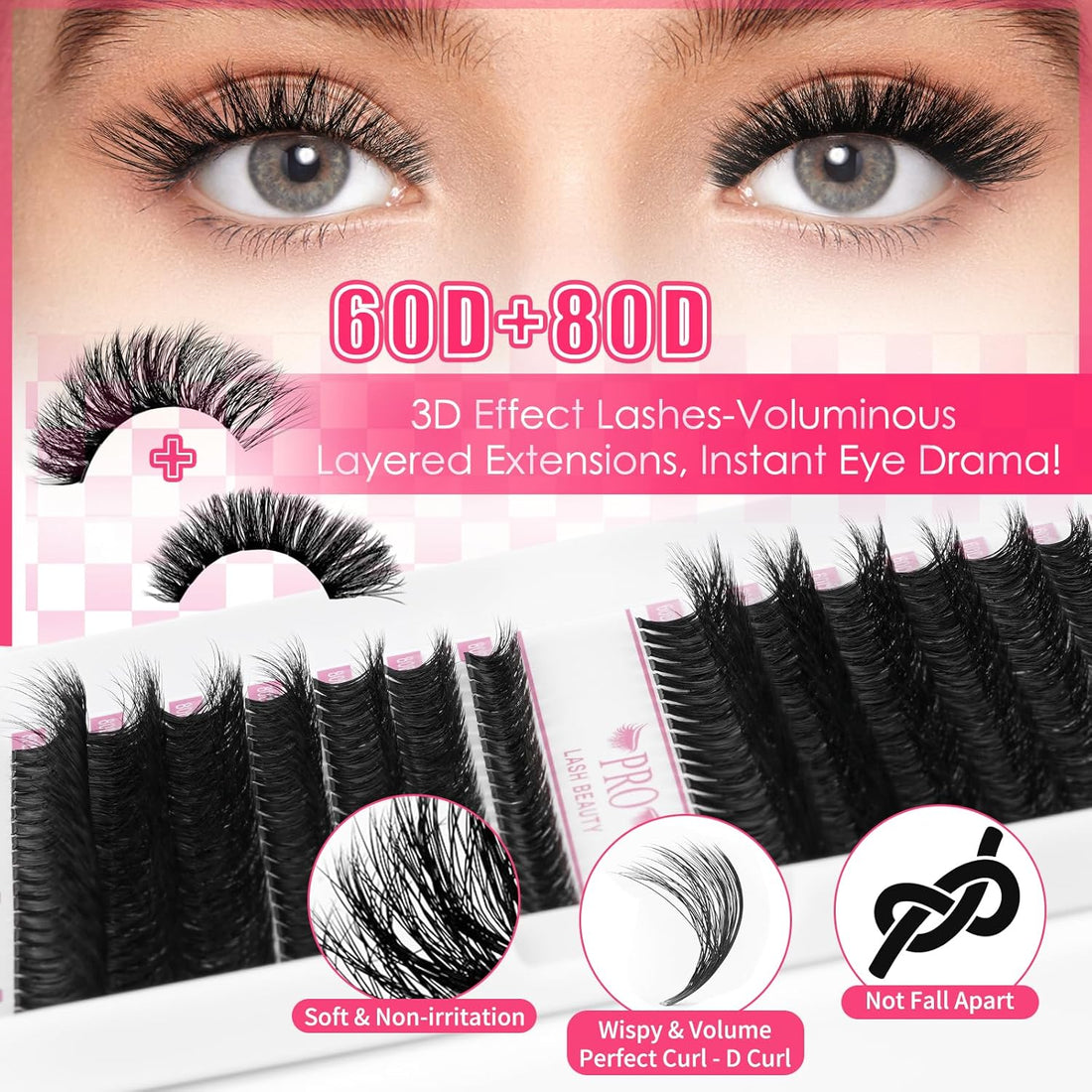 Cluster Lashes Kit 3D Style Individual Lashes Kit with 280 Pcs Lash Clusters Lash Bond and Seal Lash Tweezers Eyelash Remover Easy to Apply at Home