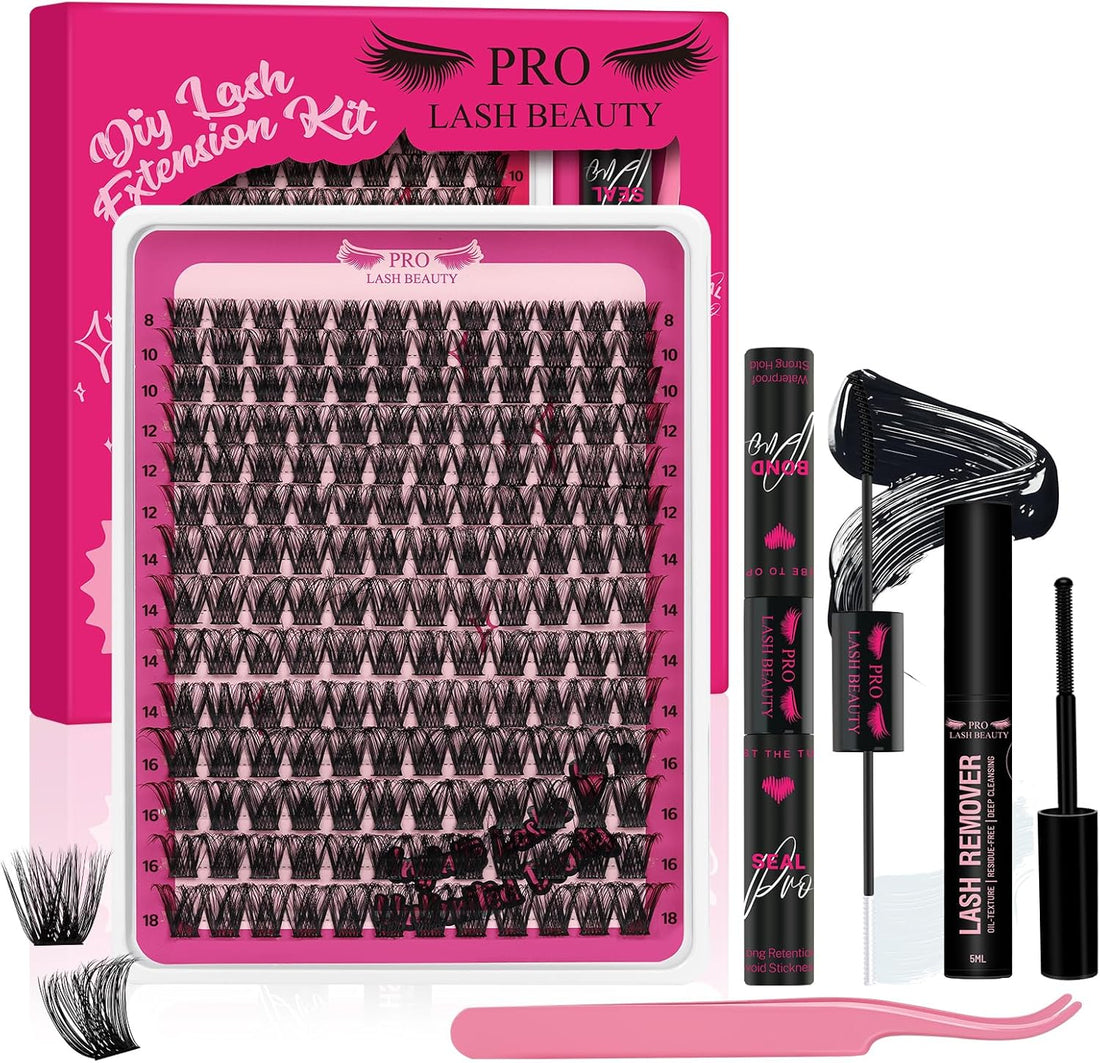 PRO Lash Clusters Kit DIY Lash Extension Kit with 168 Pcs Individual Lashes Cluster Lashes Bond and Seal Eyelash Applictor Lash Remover Eyelash Extension Kit for Beignner(Into You-01 Kit)