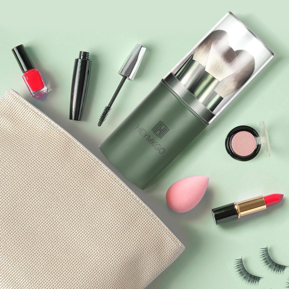 HEYMKGO Makeup Brushes 11pcs Premium Synthetic Bristles Green Color Kabuki Foundation Brush Face Lip Eye Makeup Brush Sets Professional with Gift Box