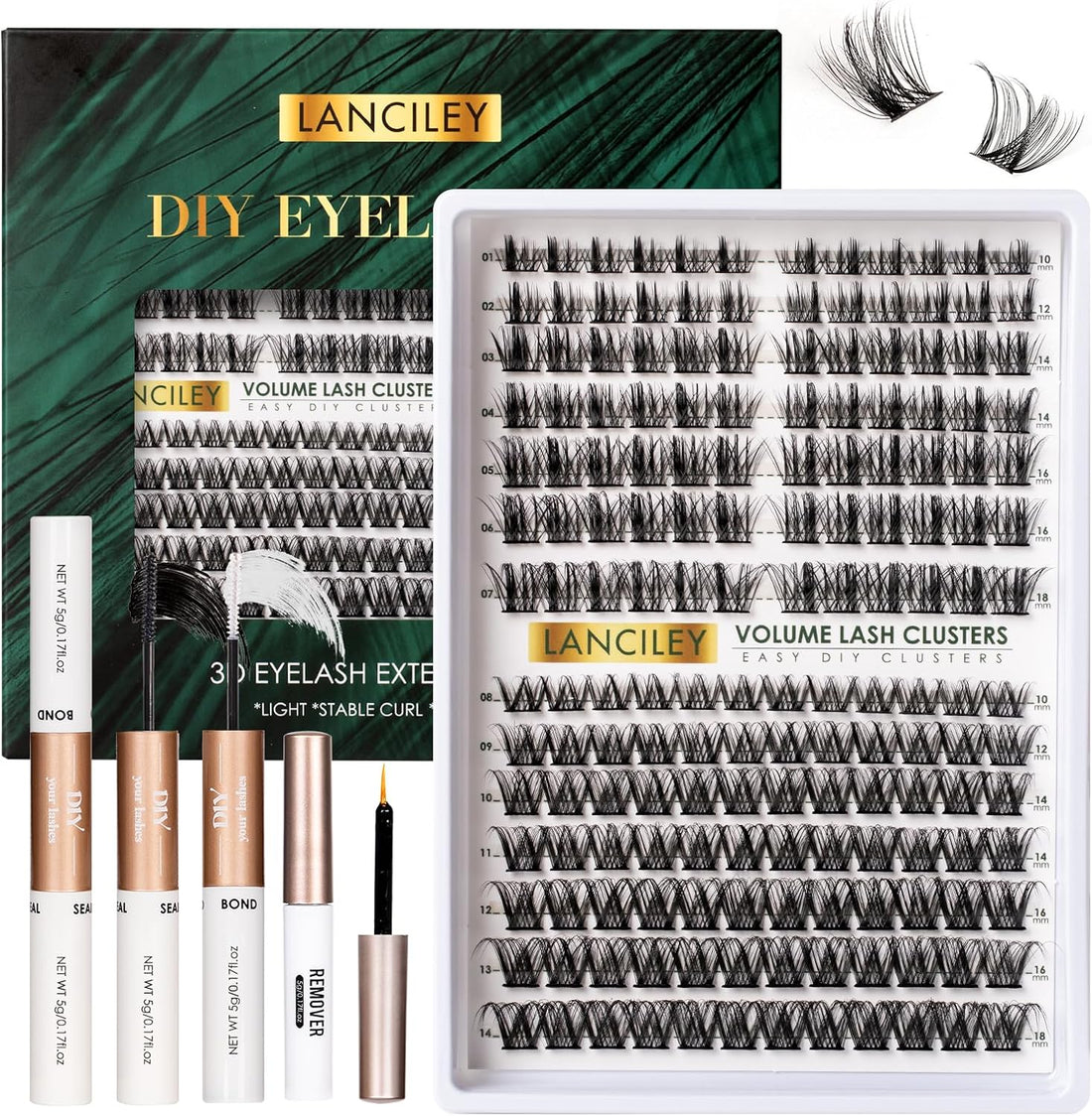 Cluster Lashes 168pcs Lash Clusters 10-18mm Individual Eyelashes Natural Eyelashes Soft Eyelash Clusters Lash Extensions Kit DIY Lashes Individual Cluster Kit with Bond and Seal and Remover-M37+M38