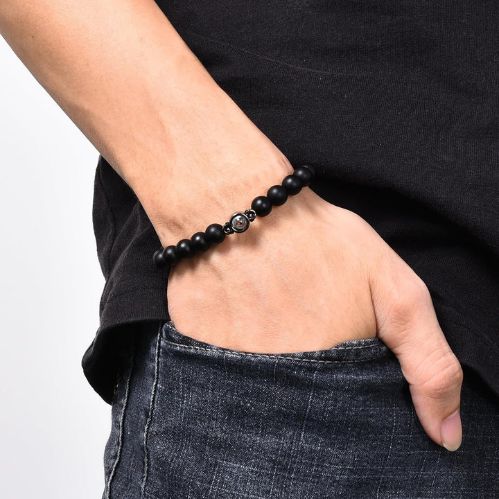 SUNSH Father's Day Gift, Dad Bracelet, Gift for Dad, Mens Bracelets,Father's Day/Thanksgiving/Birthday Gift, I Love You in 100 Languages Projected Stone Bracelet, Personalised Gifts