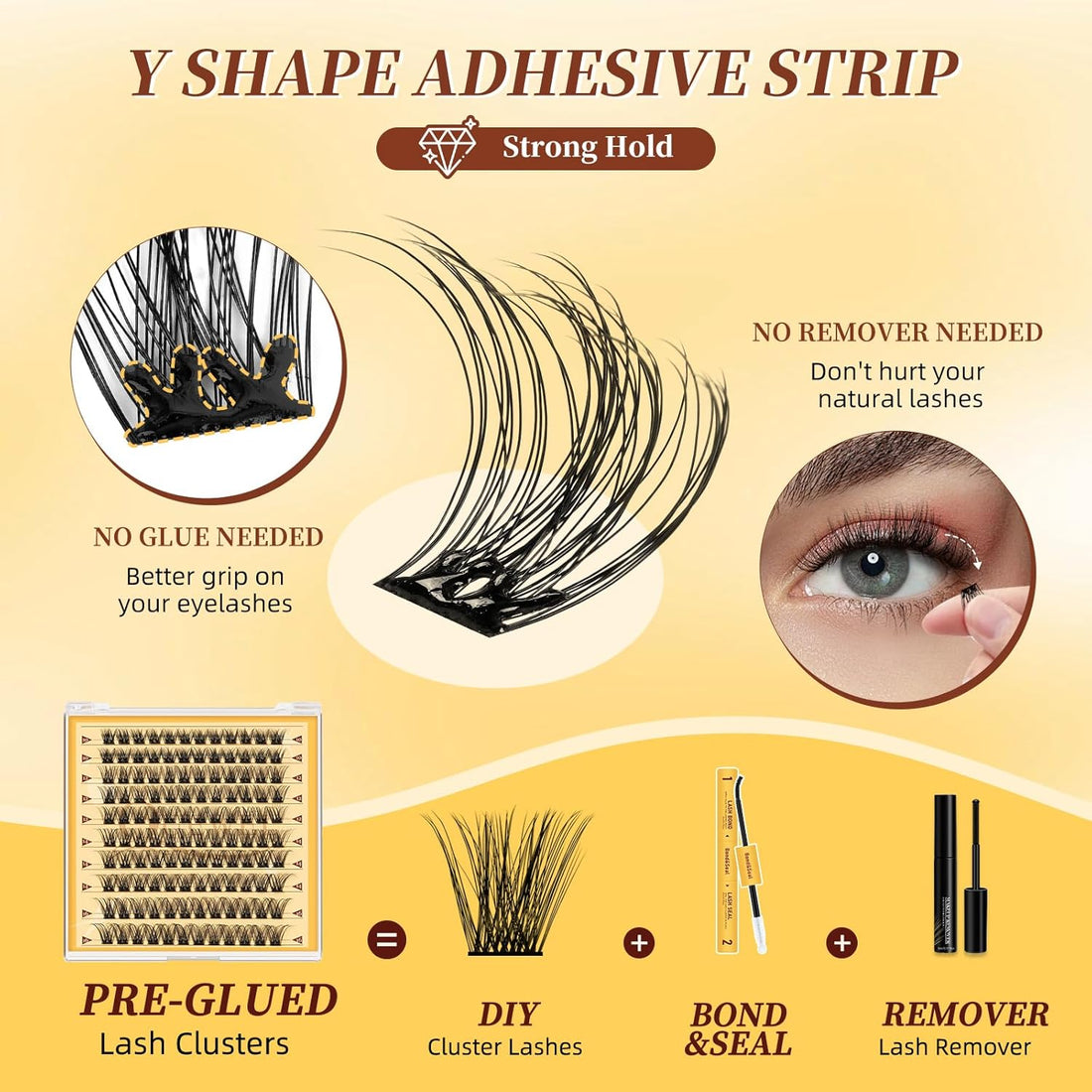 QUEWEL Pre Glued Eyelashes Natural Lash Clusters, 120PCS Big Pack C Curve Pre Glued Cluster Lashes, Strong Hold 10-16MM No Glue Needed Self Adhesive Eyelashes DIY at Home(120-MJ02)