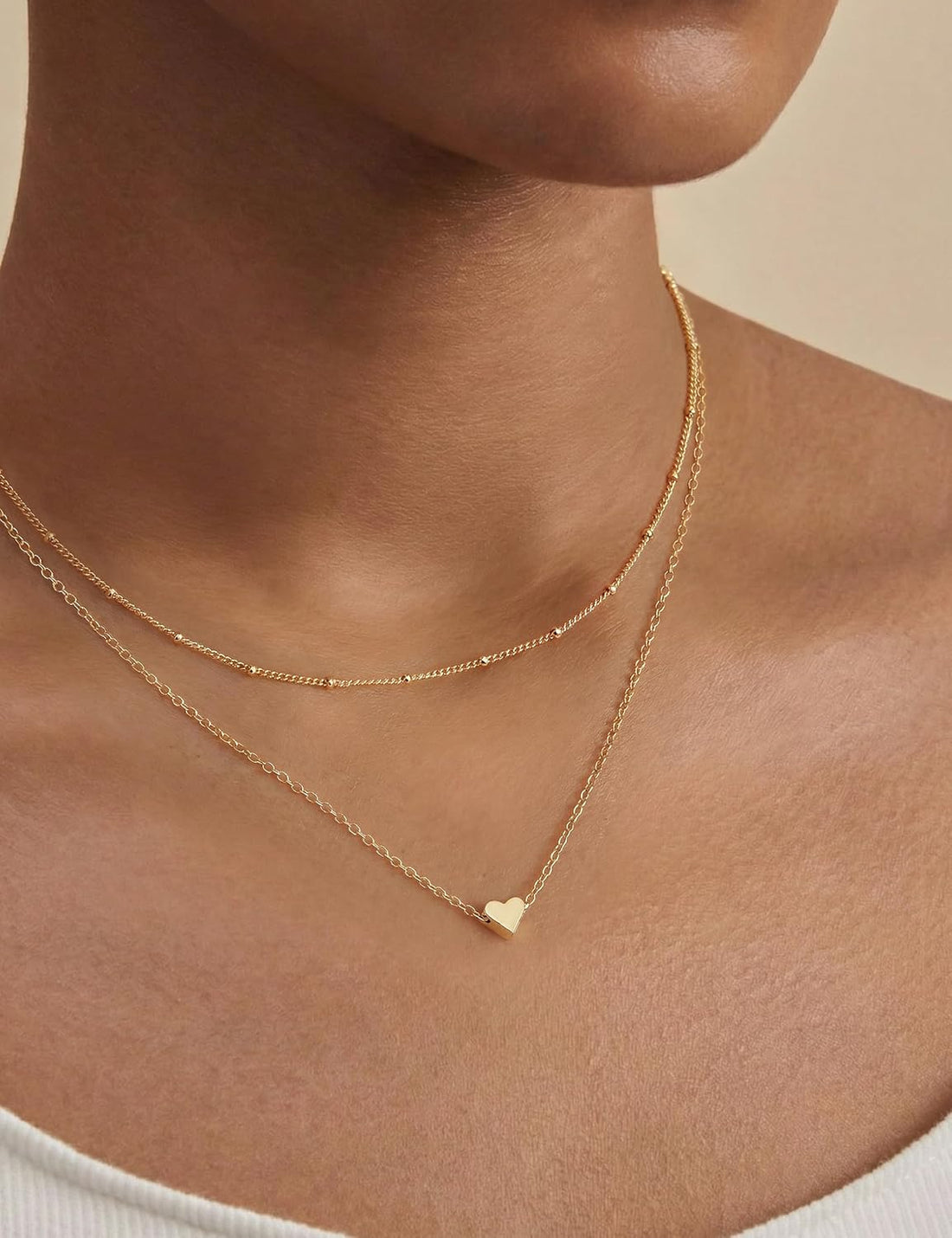 JeweBella Layered Silve Heart Necklace for Women 14K Gold Plated Dainty Heart Pendant Necklaces Chain Necklace for Women Girls Jewelry Gifts Gold/Silver 40+5CM