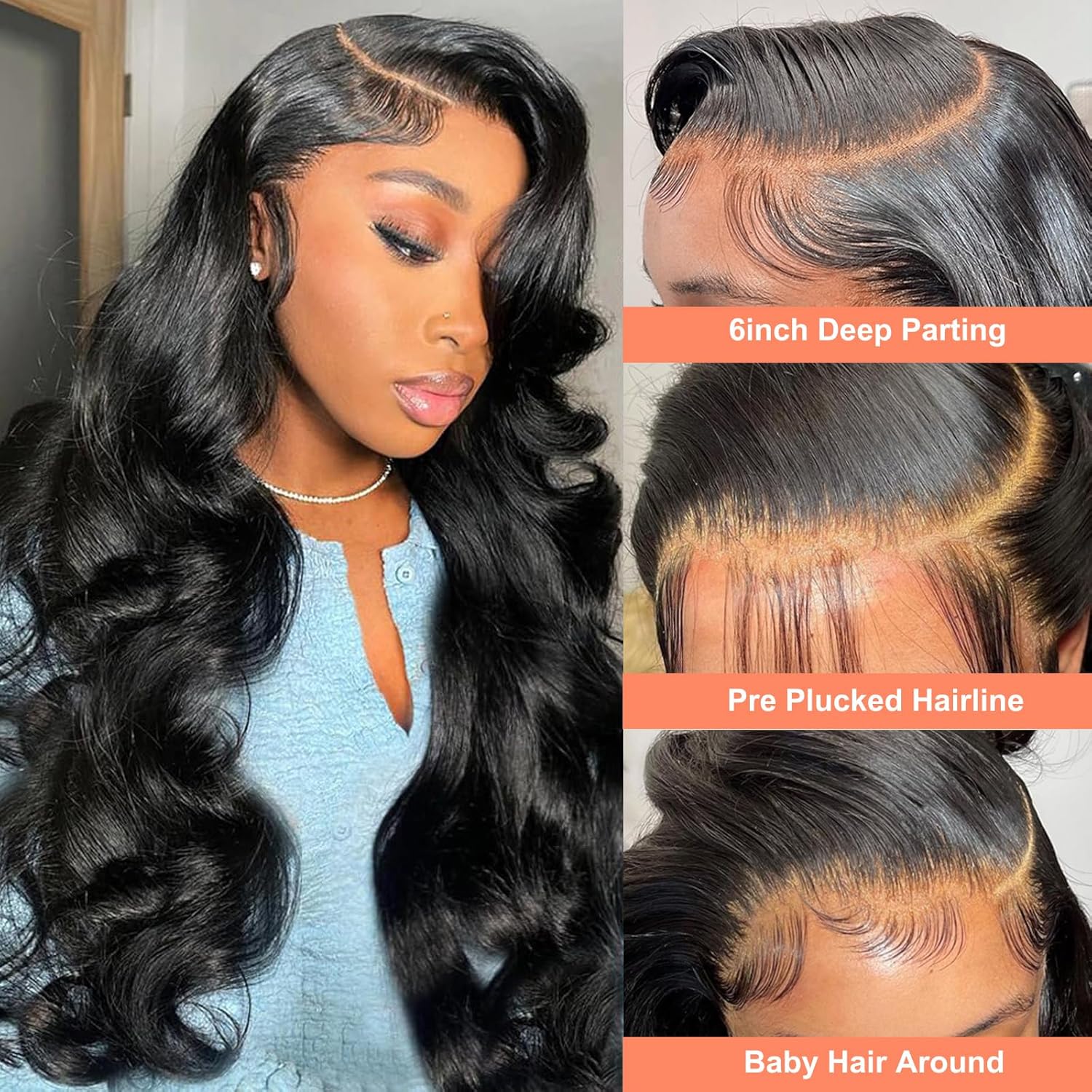 Beluck 250 Density Glueless Human Hair Wig For Black Women, 13x6 HD Lace Front Wigs Human Hair Pre Plucked Baby Hair, Body Wave Lace Front Wig Black Frontal Wigs Real Brazilian Human Hair 20 Inch