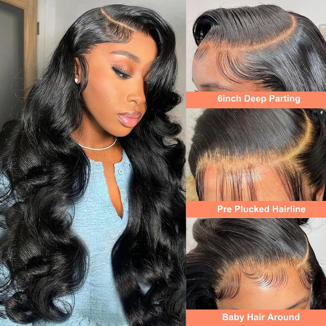 Beluck 250 Density Glueless Human Hair Wig For Black Women, 13x6 HD Lace Front Wigs Human Hair Pre Plucked Baby Hair, Body Wave Lace Front Wig Black Frontal Wigs Real Brazilian Human Hair 20 Inch