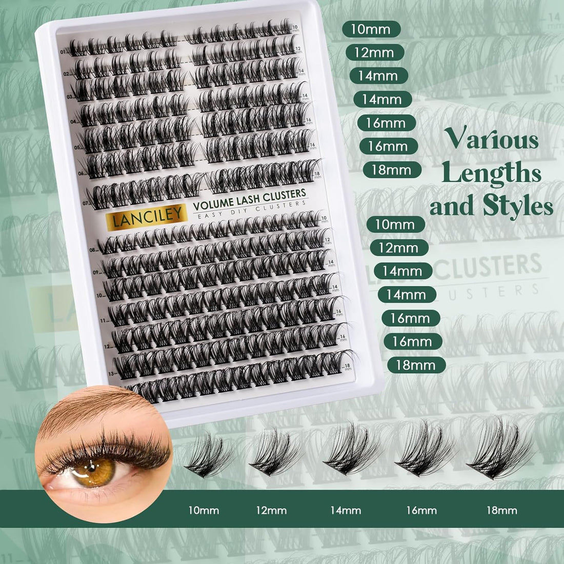 Cluster Lashes 168pcs Lash Clusters 10-18mm Individual Eyelashes Natural Eyelashes Soft Eyelash Clusters Lash Extensions Kit DIY Lashes Individual Cluster Kit with Bond and Seal and Remover-M37+M38