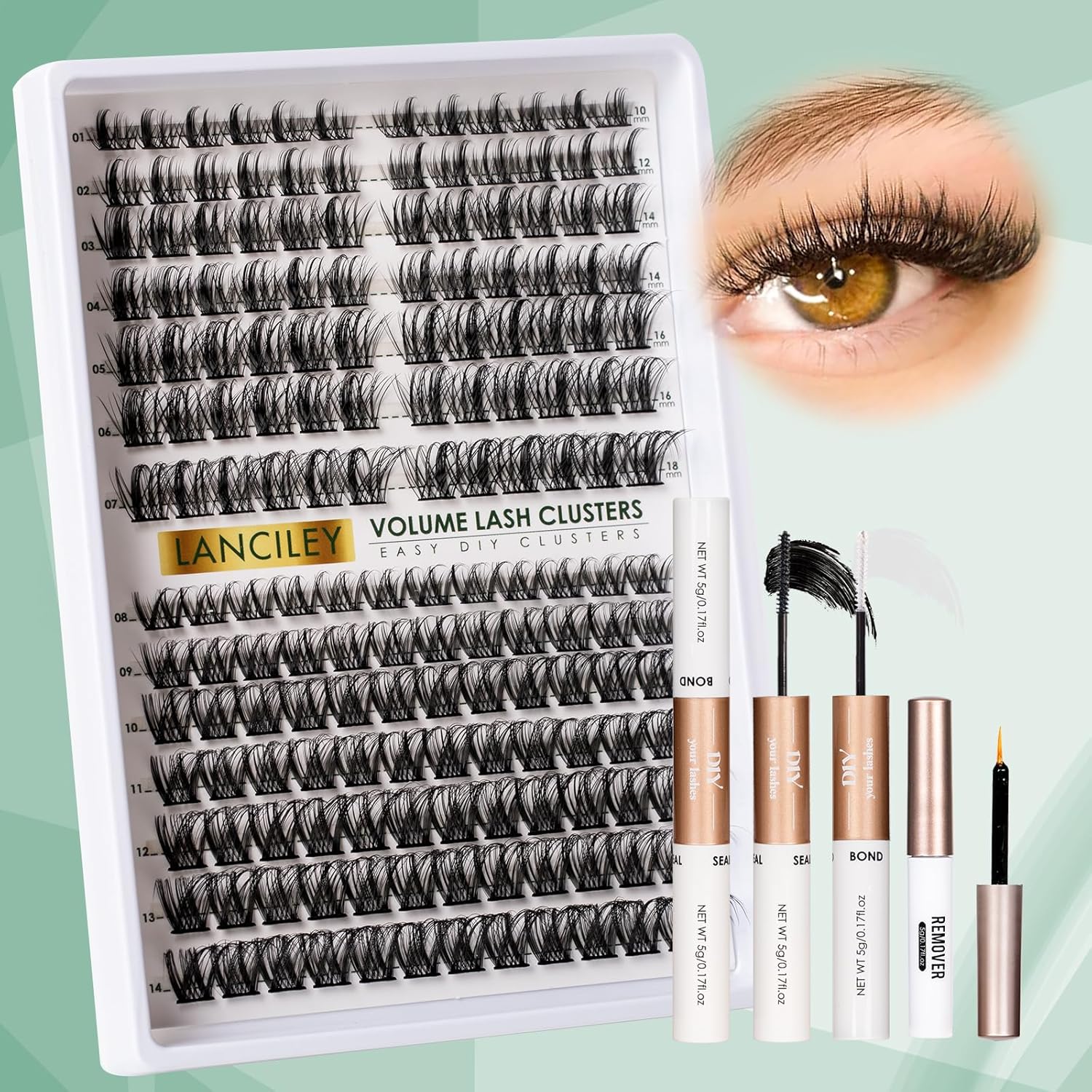 Cluster Lashes 168pcs Lash Clusters 10-18mm Individual Eyelashes Natural Eyelashes Soft Eyelash Clusters Lash Extensions Kit DIY Lashes Individual Cluster Kit with Bond and Seal and Remover-M37+M38