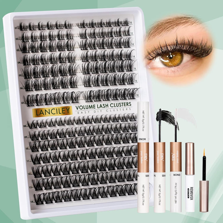 Cluster Lashes 168pcs Lash Clusters 10-18mm Individual Eyelashes Natural Eyelashes Soft Eyelash Clusters Lash Extensions Kit DIY Lashes Individual Cluster Kit with Bond and Seal and Remover-M37+M38