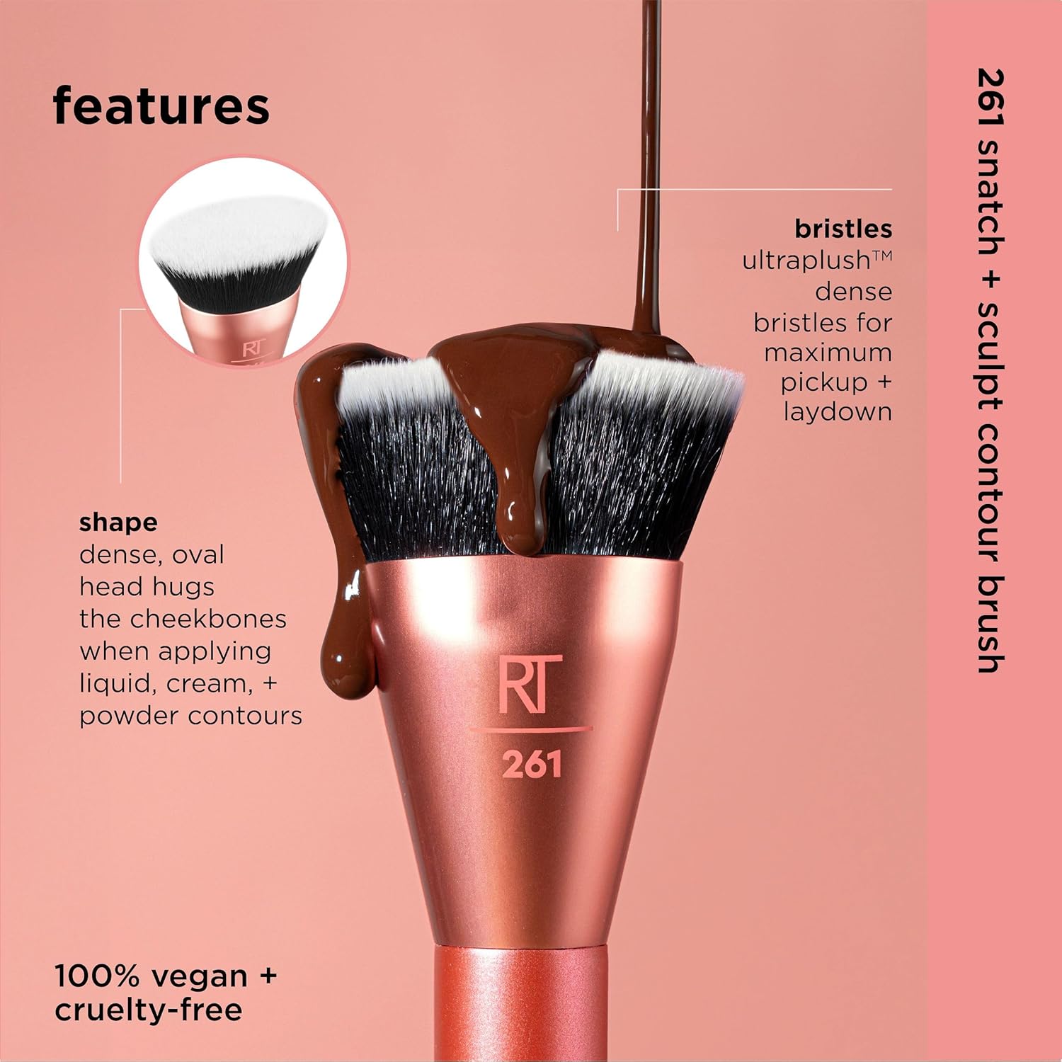 Real Techniques Snatch + Sculpt Contour Makeup Brush, For Liquid and Cream Contour and Bronzer, Flat Top and Oval Head For Blending and Buffing, Dense,1 Count