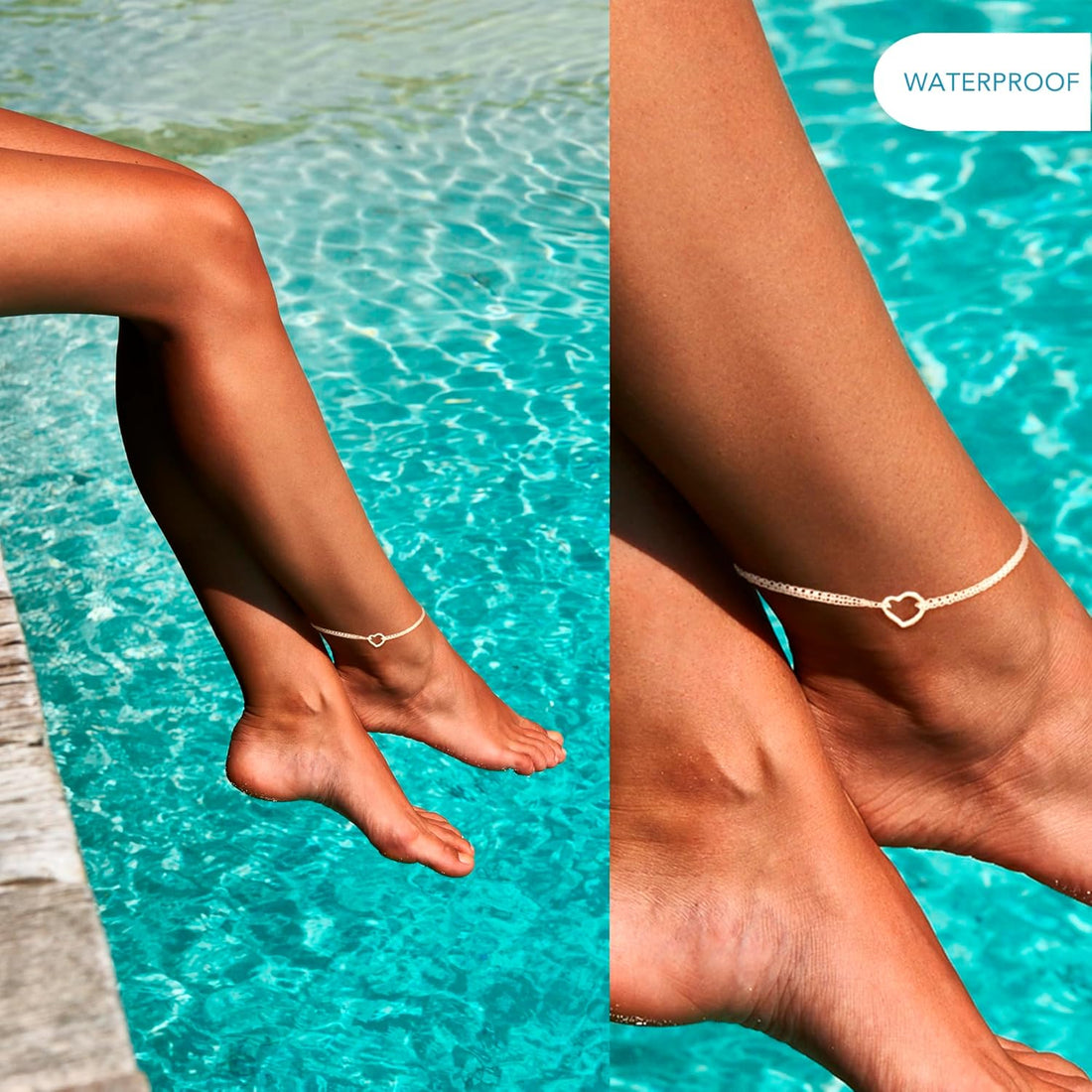 Amberta Italian Sterling Silver Anklet for Women 925 | Adjustable Ankle Bracelets for Women Beaded Heart Summer Jewellery