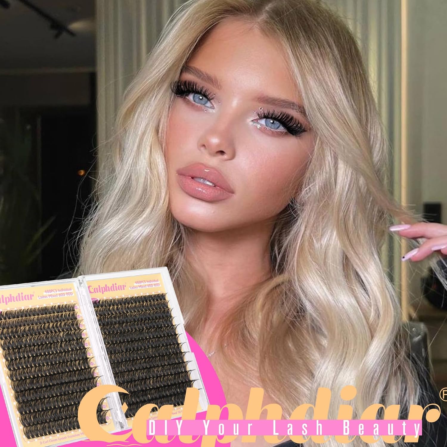 Calphdiar Lash Clusters 60D+80D Thick Individual Eyelashes 480PCS Wispy Cluster Lashes Russian Lashes Individual Cluster Fluffy D Curl Eyelash Clusters 10-18mm for DIY Volume Lash Extensions