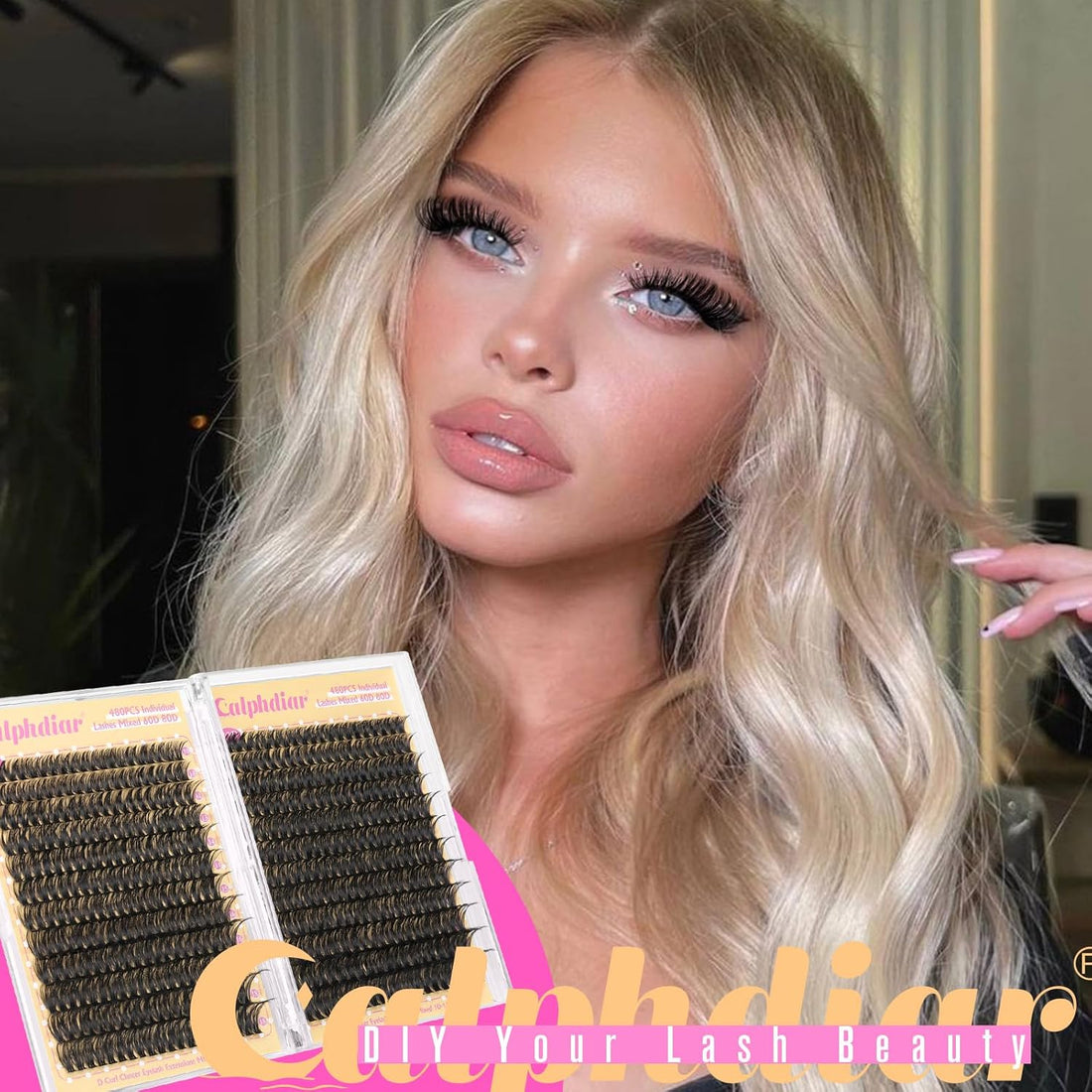 Calphdiar Lash Clusters 60D+80D Thick Individual Eyelashes 480PCS Wispy Cluster Lashes Russian Lashes Individual Cluster Fluffy D Curl Eyelash Clusters 10-18mm for DIY Volume Lash Extensions