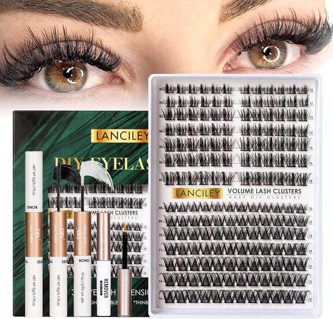 Cluster Lashes 168pcs Lash Clusters 10-18mm Individual Eyelashes Natural Eyelashes Soft Eyelash Clusters Lash Extensions Kit DIY Lashes Individual Cluster Kit with Bond and Seal and Remover-M37+M38