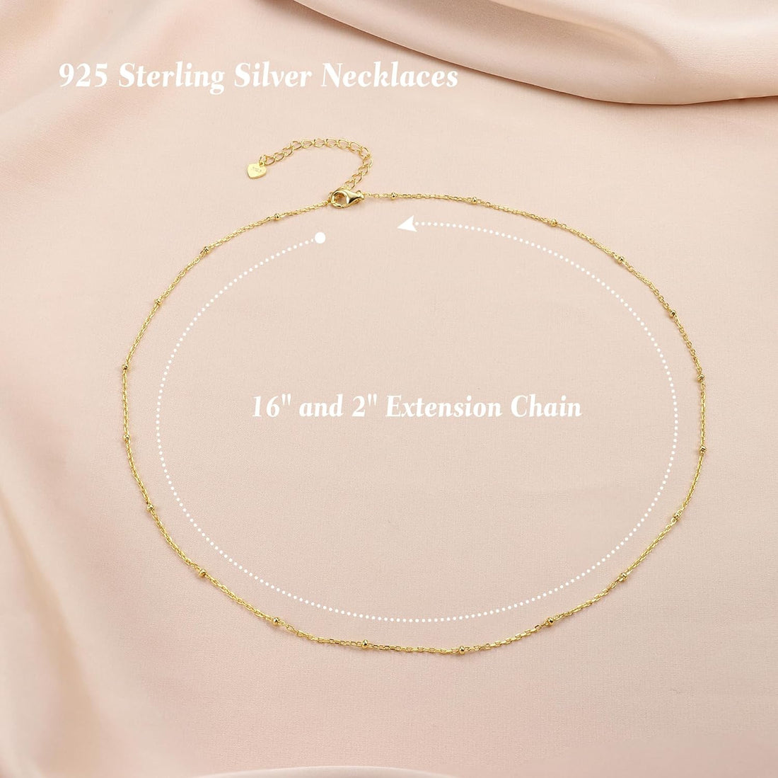 LOLIAS 925 Sterling Silver Necklaces for Women Girls Ladies 14K Gold Silver Necklace Chain Ball Bead Choker Necklace Gold Plated Necklace for Womens Teen Girlfriend Sister Friend Birthday