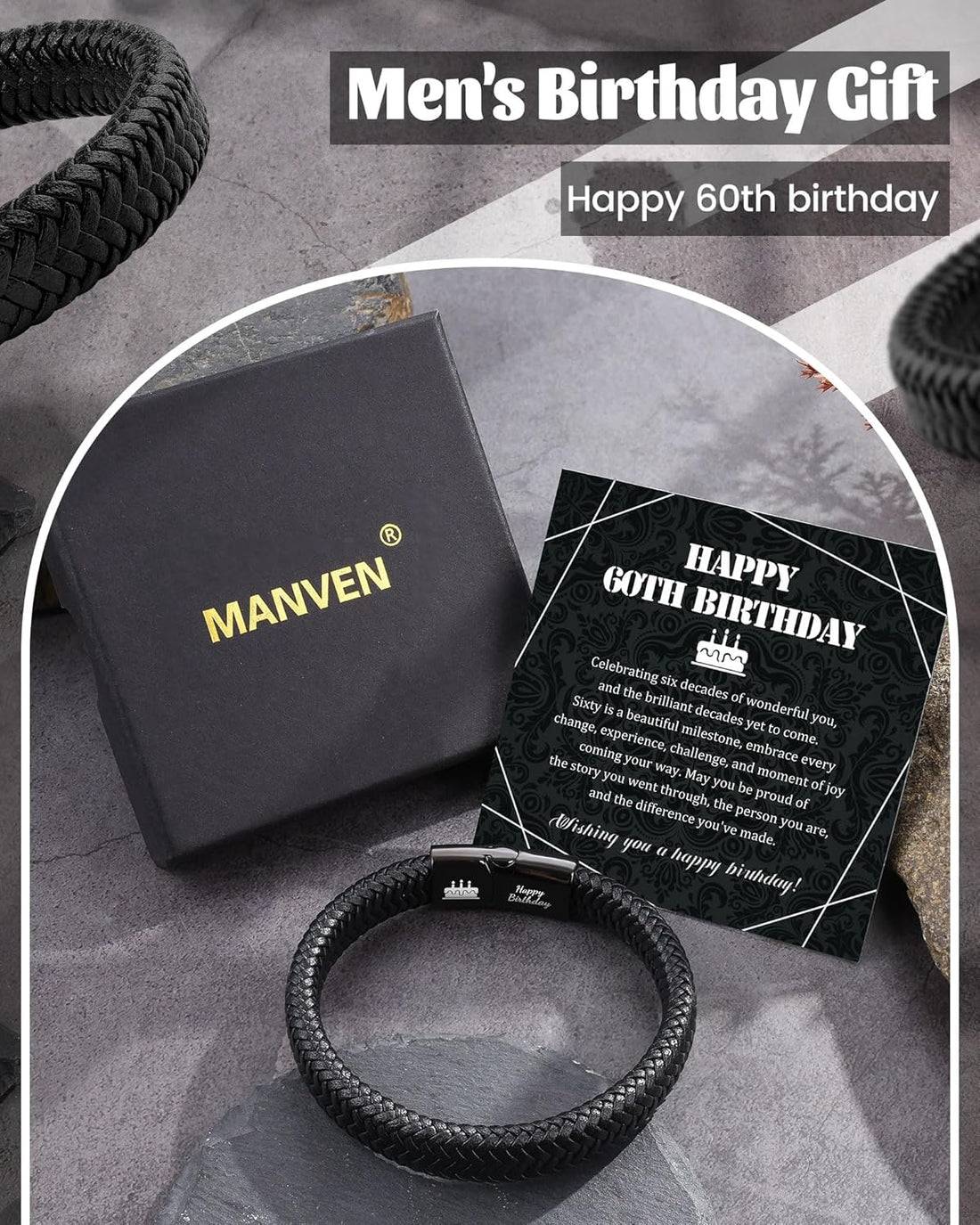 MANVEN 18th 21st 30th 60th Birthday Gift for Man Leather Bracelet Birthday Present for Son Nephew Brother Grandson Dad Grandfather Uncle Father in Law Husband