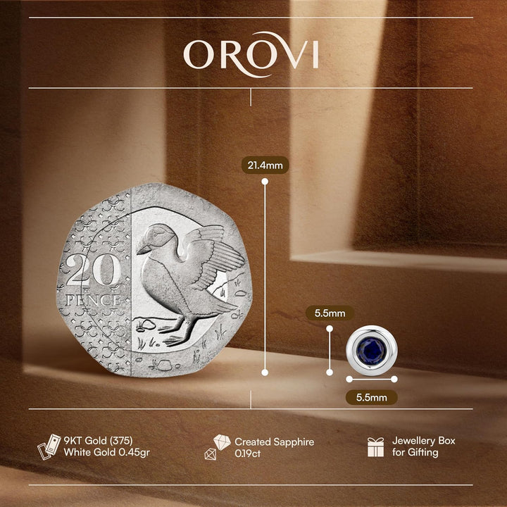 OROVI 9ct White and Yellow Gold Stud Earrings for Women: Hypoallergenic Solid Gold Gems - Ruby, Sapphire, Emerald, and Cubic Zirconia - Bezel Setting, Post and Butterfly Closure - Elegant Present Box