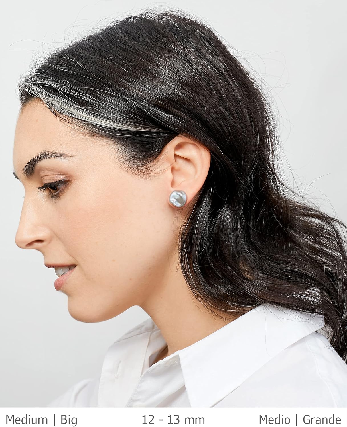 Woman Pearl Earrings Freshwater Cultured Keshi Pearls in White and Gray by SECRET & YOU | Sterling Silver 925 | Available in 10 sizes from 7-8 mm to 15-16 mm