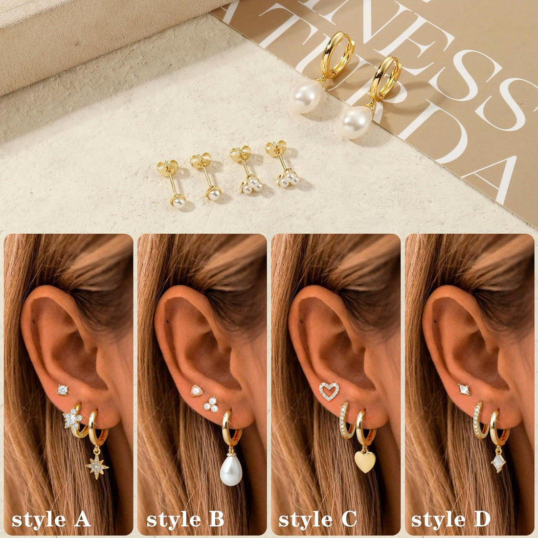 Dochais 3 Pairs 925 Sterling Silver Earrings for Women 14K Gold Stud Huggie Hoop Earring 5A Zirconia Gold Earrings Stacks Hypoallergenic Cartilage Earring Set for Multiple Piercings Jewelry Gift