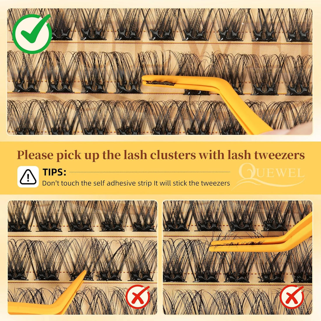 QUEWEL Pre Glued Eyelashes Natural Lash Clusters, 120PCS Big Pack C Curve Pre Glued Cluster Lashes, Strong Hold 10-16MM No Glue Needed Self Adhesive Eyelashes DIY at Home(120-MJ02)