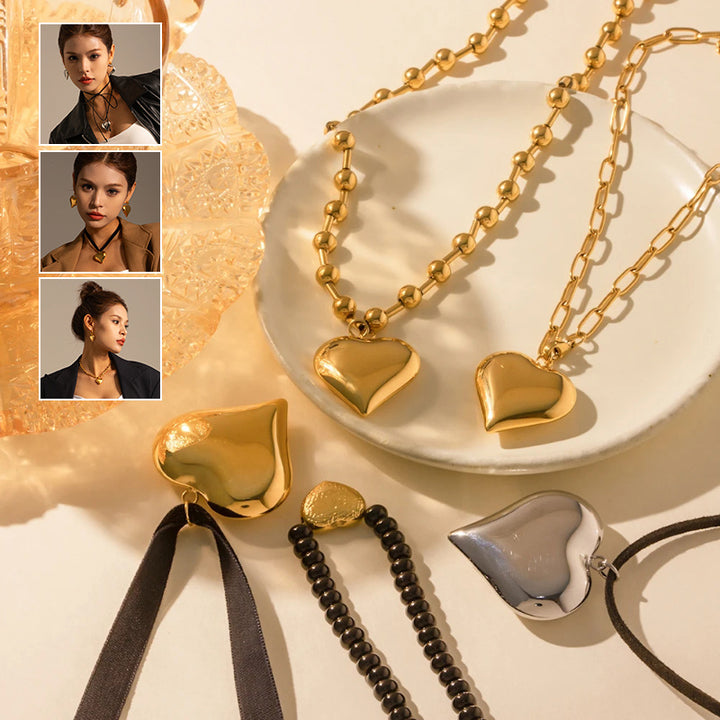 Gold Plated Stainless Steel Smooth Love Heart Necklace Series