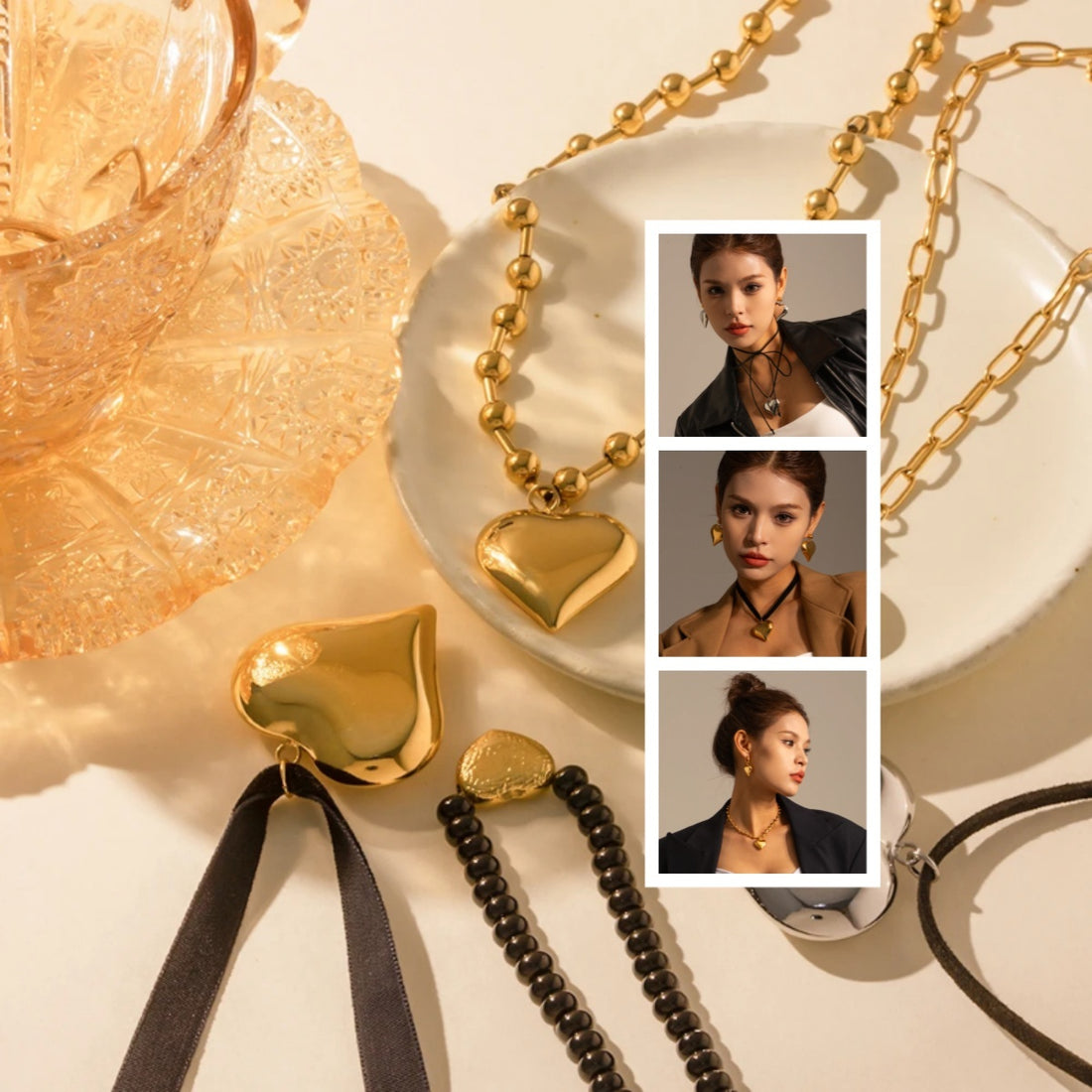 Gold Plated Stainless Steel Smooth Love Heart Necklace Series